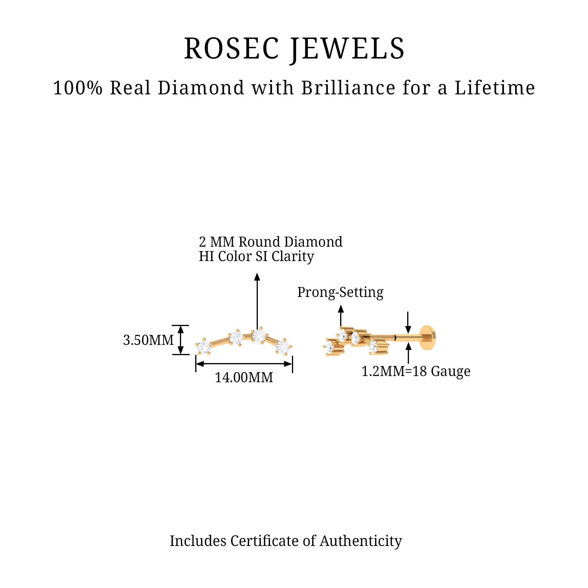 Diamond Aquarius Zodiac Earring for Helix Piercing Natural - ( HI-SI ) - Rosec Jewels