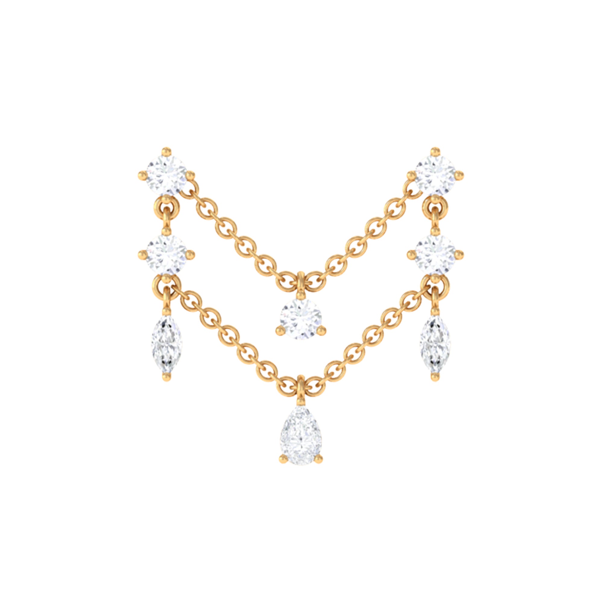 Rosec Jewels-Real Diamond Double Chain Earring for Cartilage Piercing