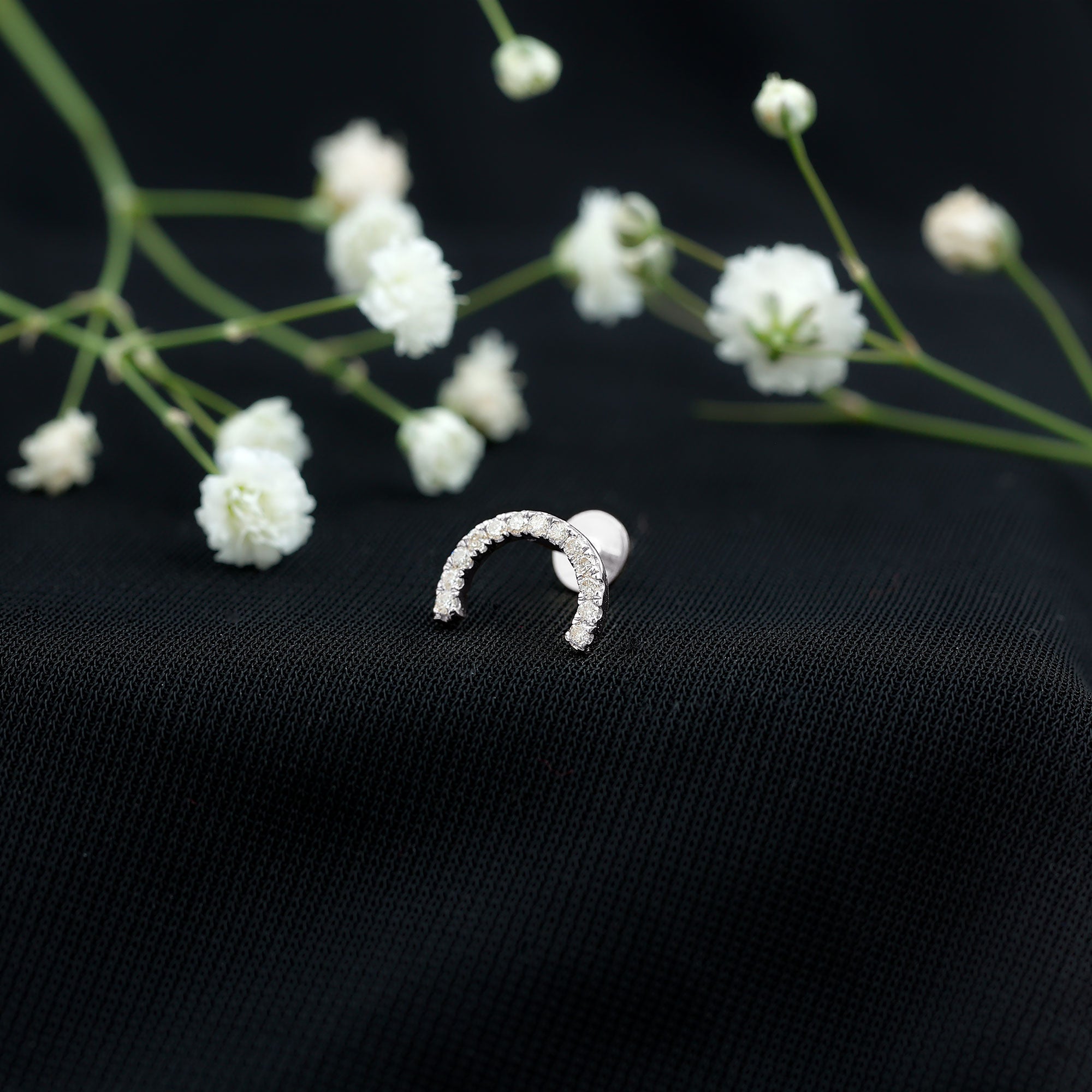 Certified Diamond Half Circle Earring for Piercing Natural - ( HI-SI ) - Rosec Jewels