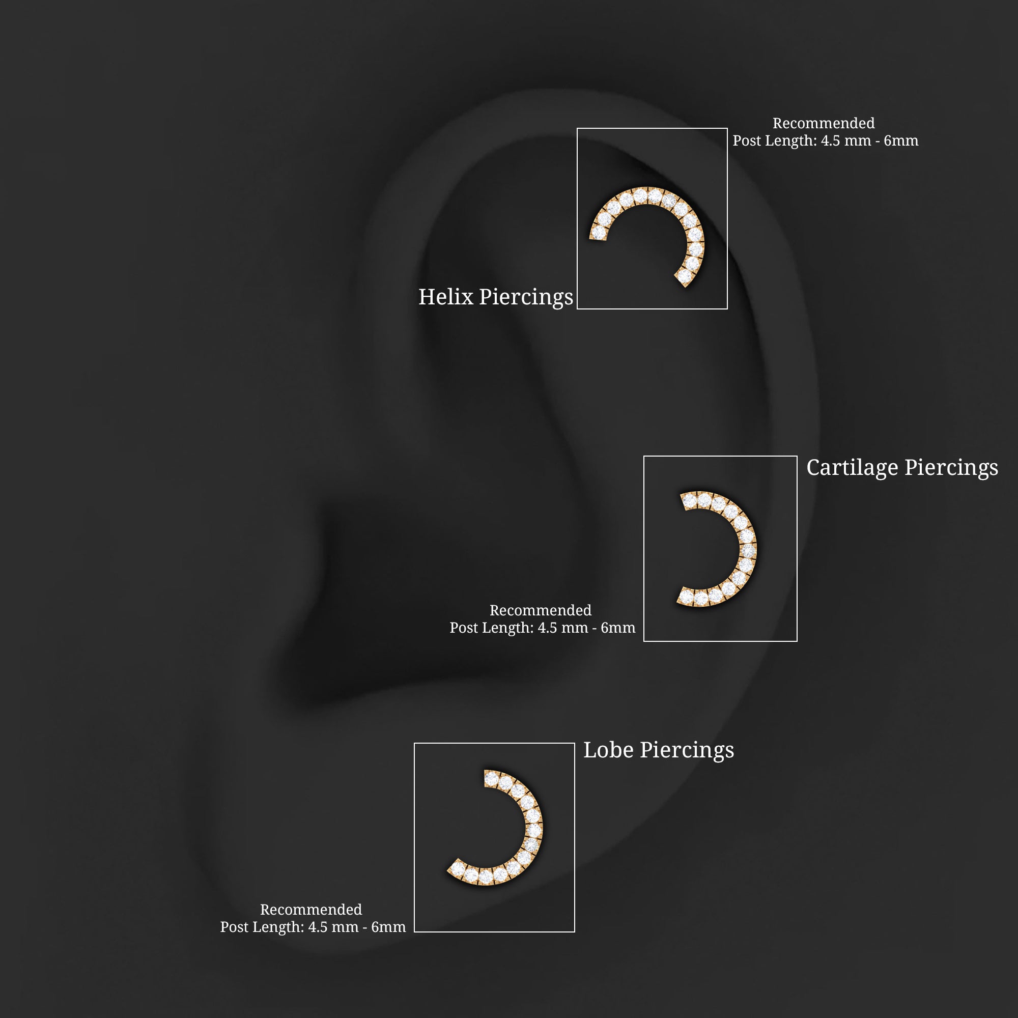 Certified Diamond Half Circle Earring for Piercing Natural - ( HI-SI ) - Rosec Jewels