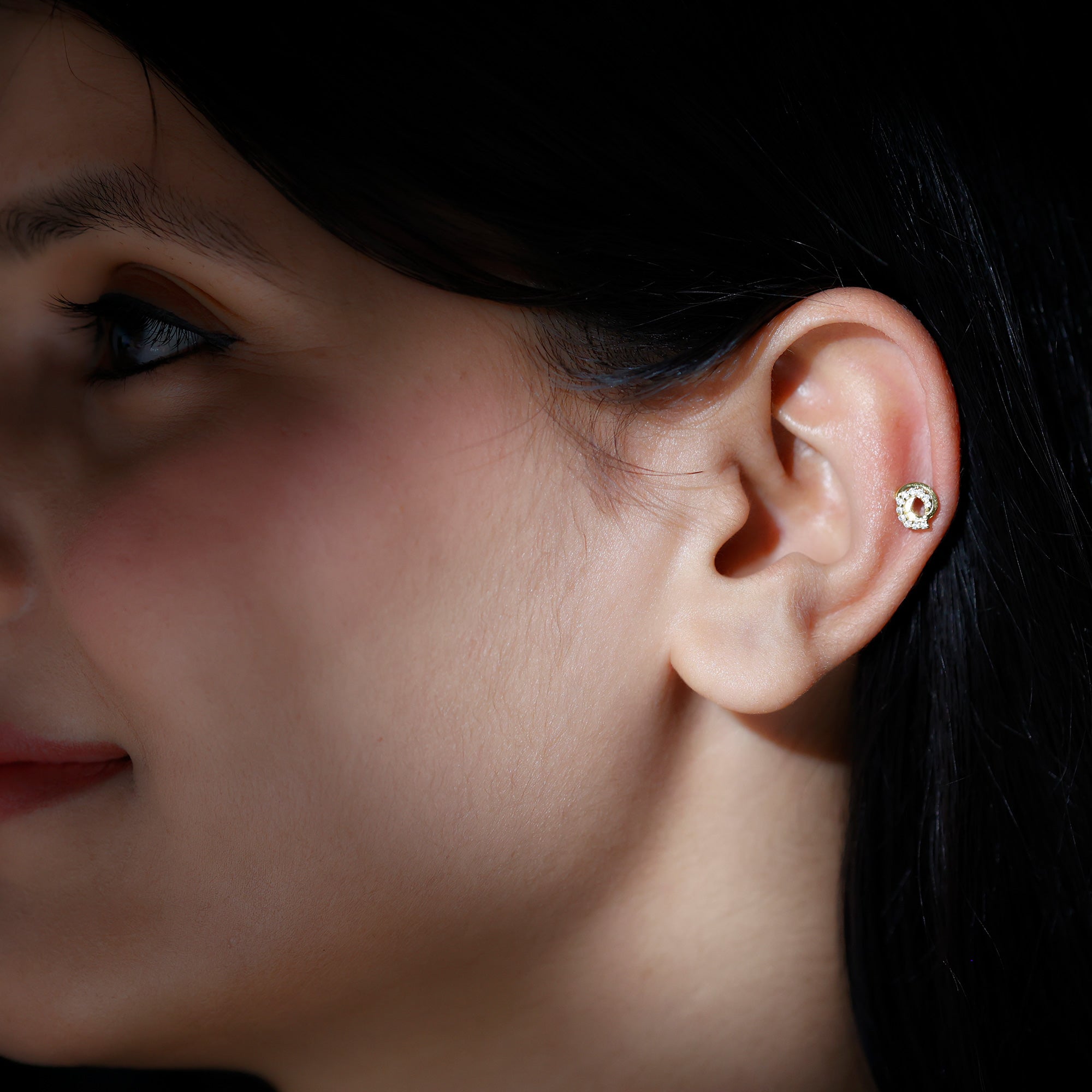 Certified Diamond Spiral Earring for Cartilage Piercing Natural - ( HI-SI ) - Rosec Jewels