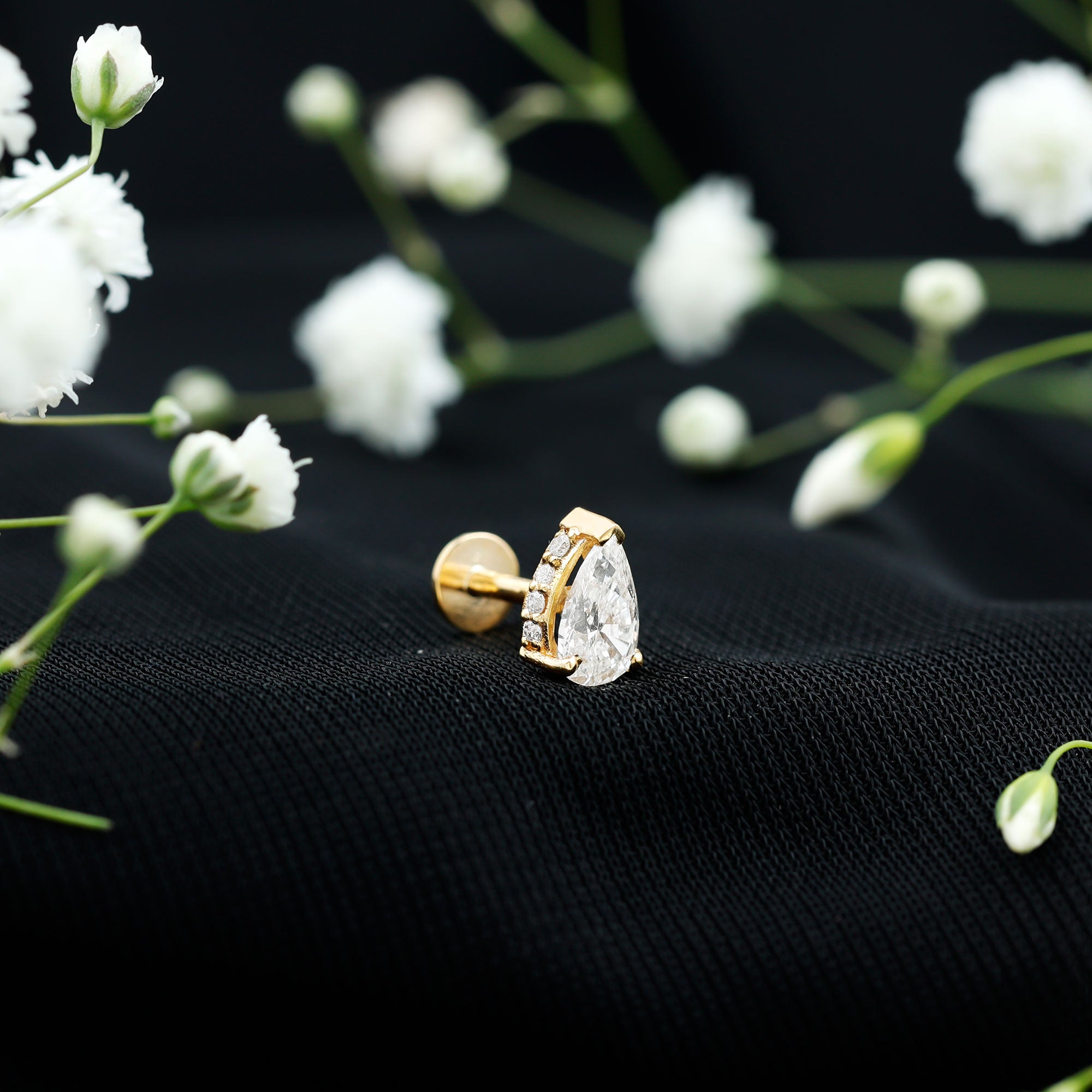 Pear Shaped Diamond Solitaire Tragus Earring Lab - ( EF-VS ) - Rosec Jewels