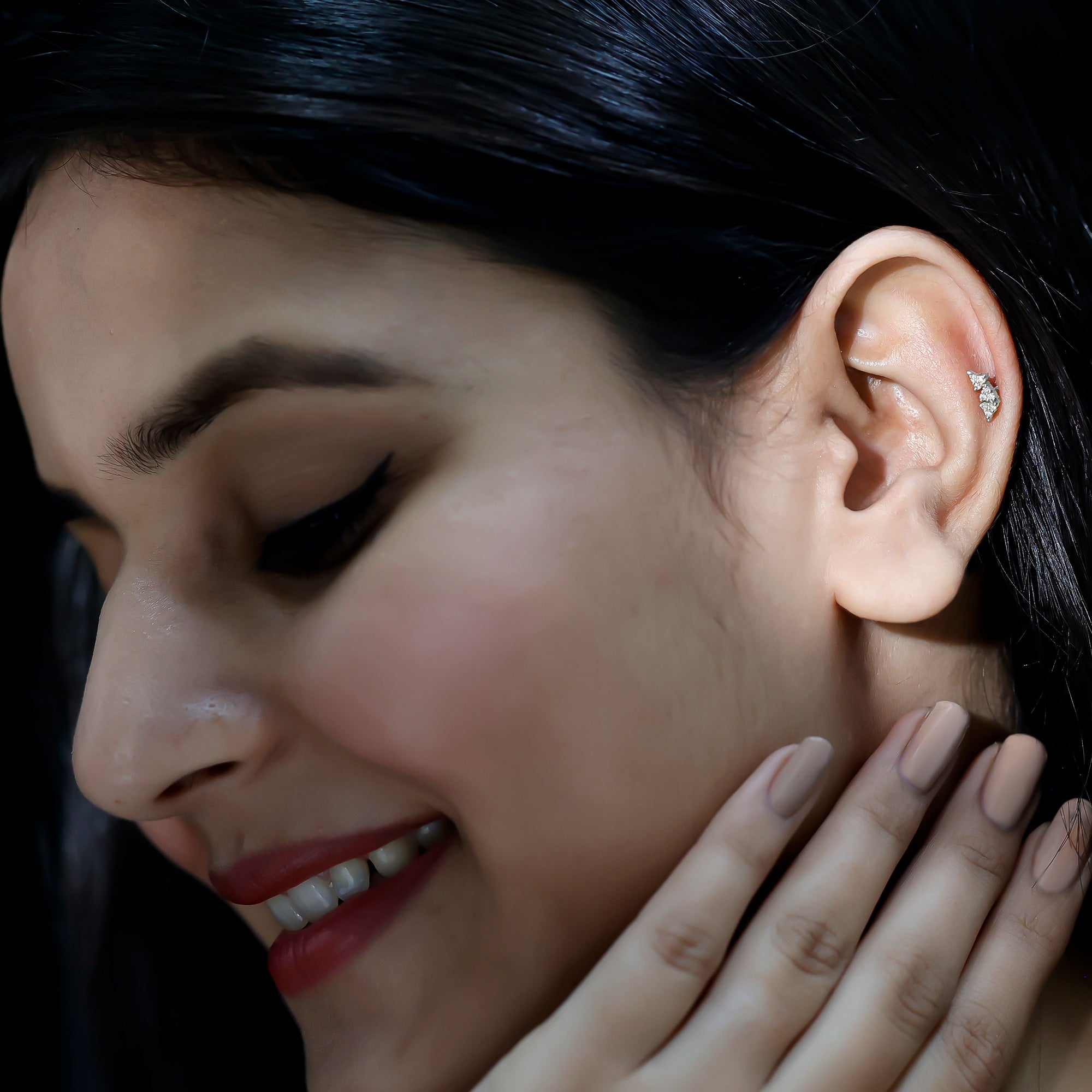 Natural Round Diamond Cluster Curved Helix Earring Lab - ( EF-VS ) - Rosec Jewels