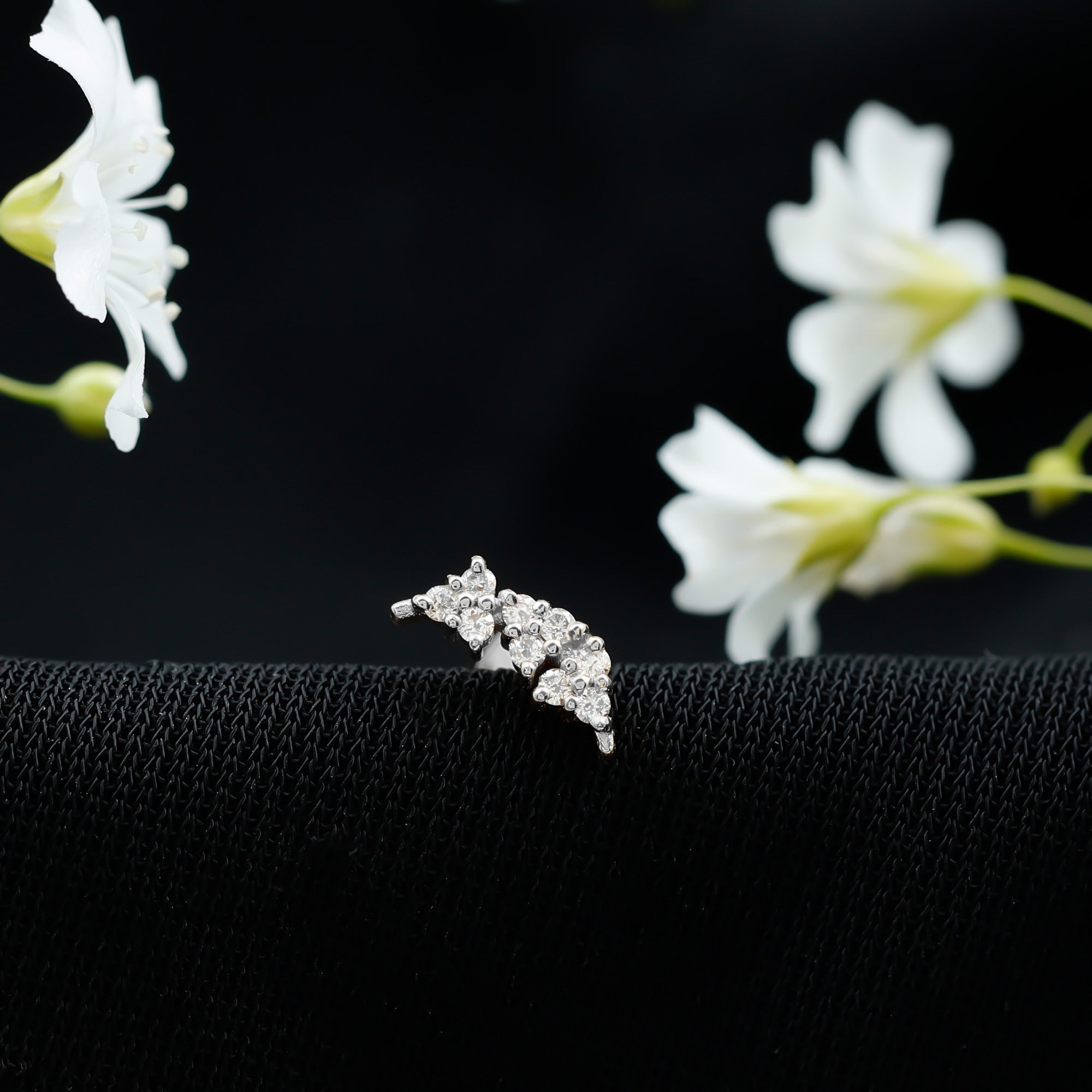 Natural Round Diamond Cluster Curved Helix Earring Lab - ( EF-VS ) - Rosec Jewels