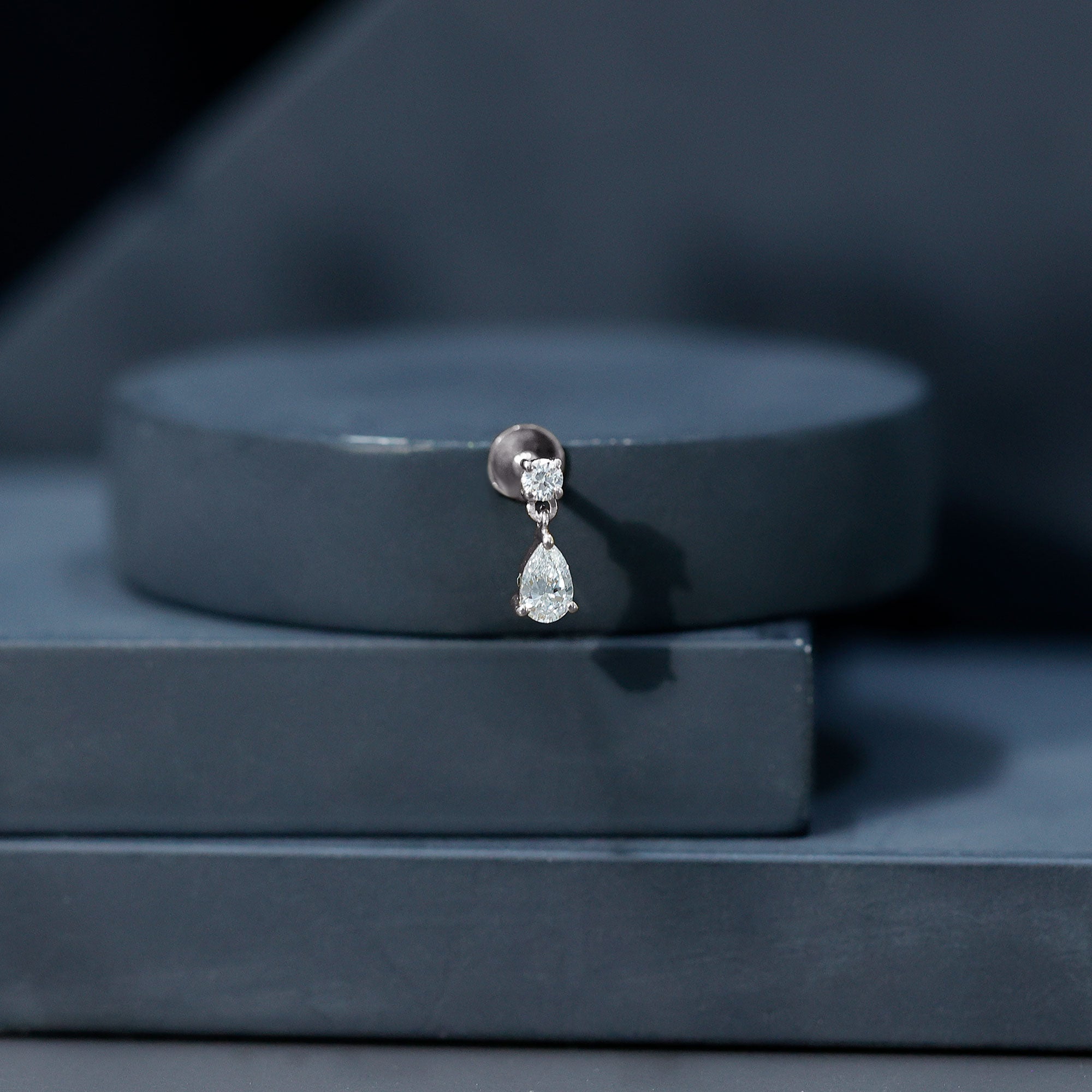 Pear and Round Cut Diamond Stud Drop Helix Earring Lab - ( EF-VS ) - Rosec Jewels