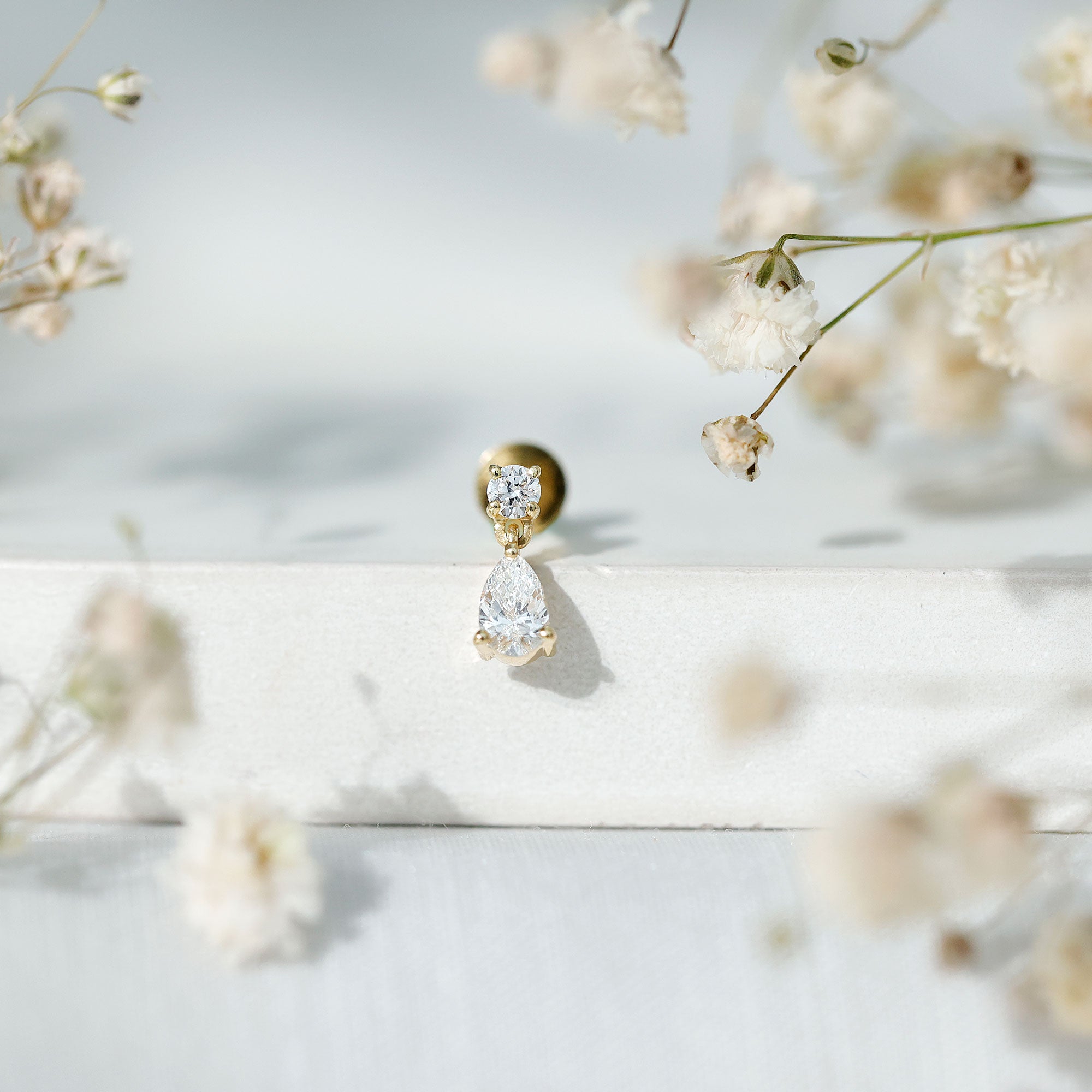 Pear and Round Cut Diamond Stud Drop Helix Earring Lab - ( EF-VS ) - Rosec Jewels