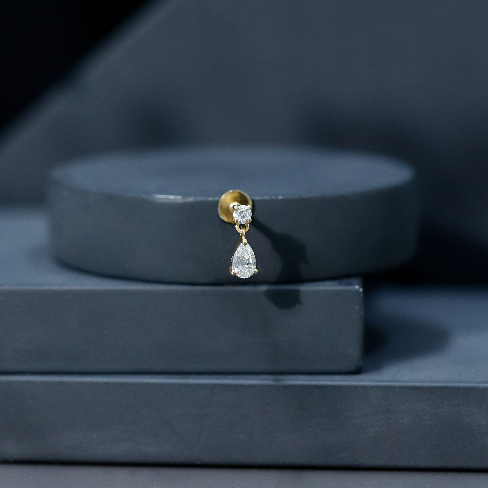 Pear and Round Cut Diamond Stud Drop Helix Earring Lab - ( EF-VS ) - Rosec Jewels