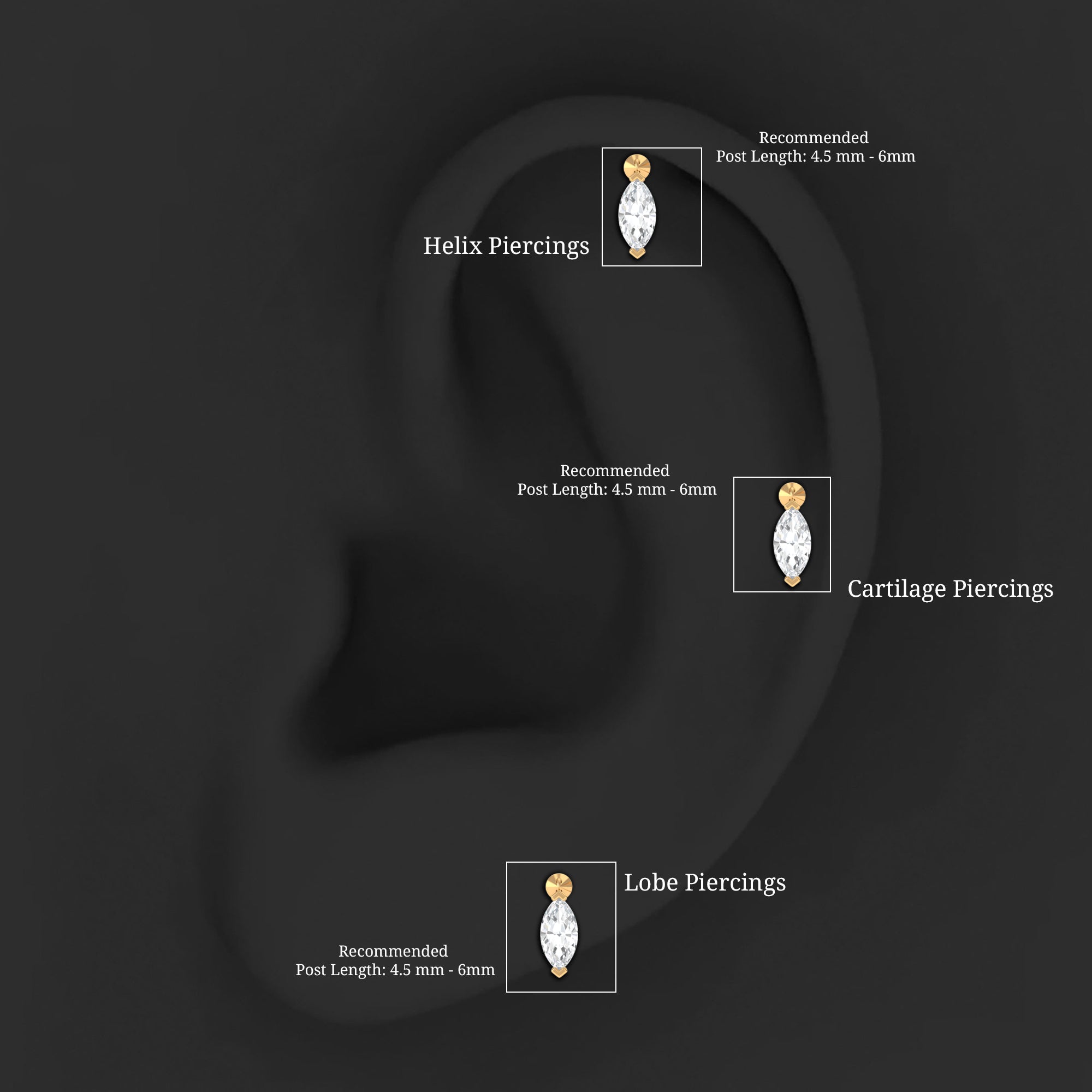 Marquise Diamond Cartilage Dangle Earring Lab - ( EF-VS ) - Rosec Jewels