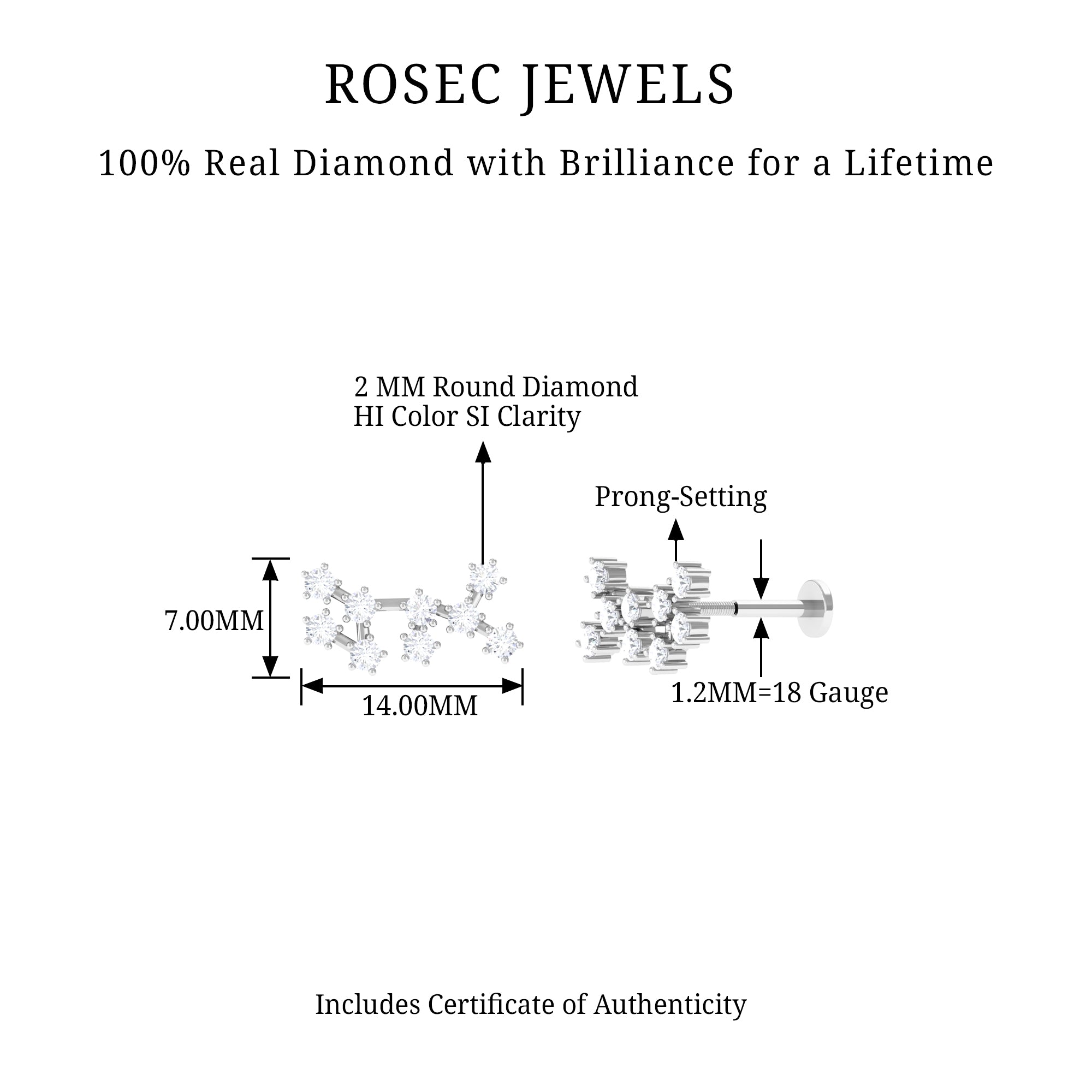 Diamond Sagittarius Zodiac Earring for Helix Piercing Lab - ( EF-VS ) - Rosec Jewels