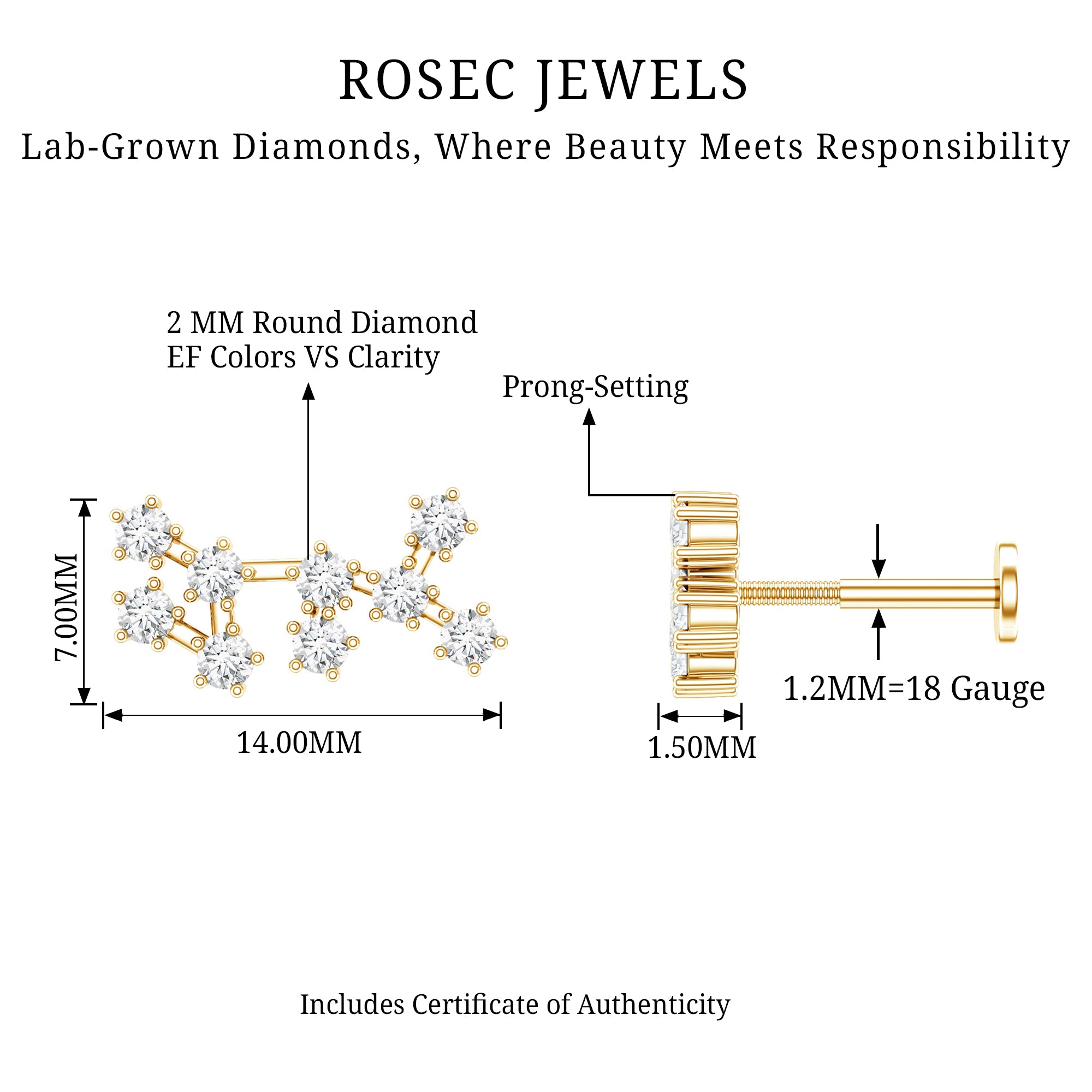 Diamond Sagittarius Zodiac Earring for Helix Piercing Lab - ( EF-VS ) - Rosec Jewels