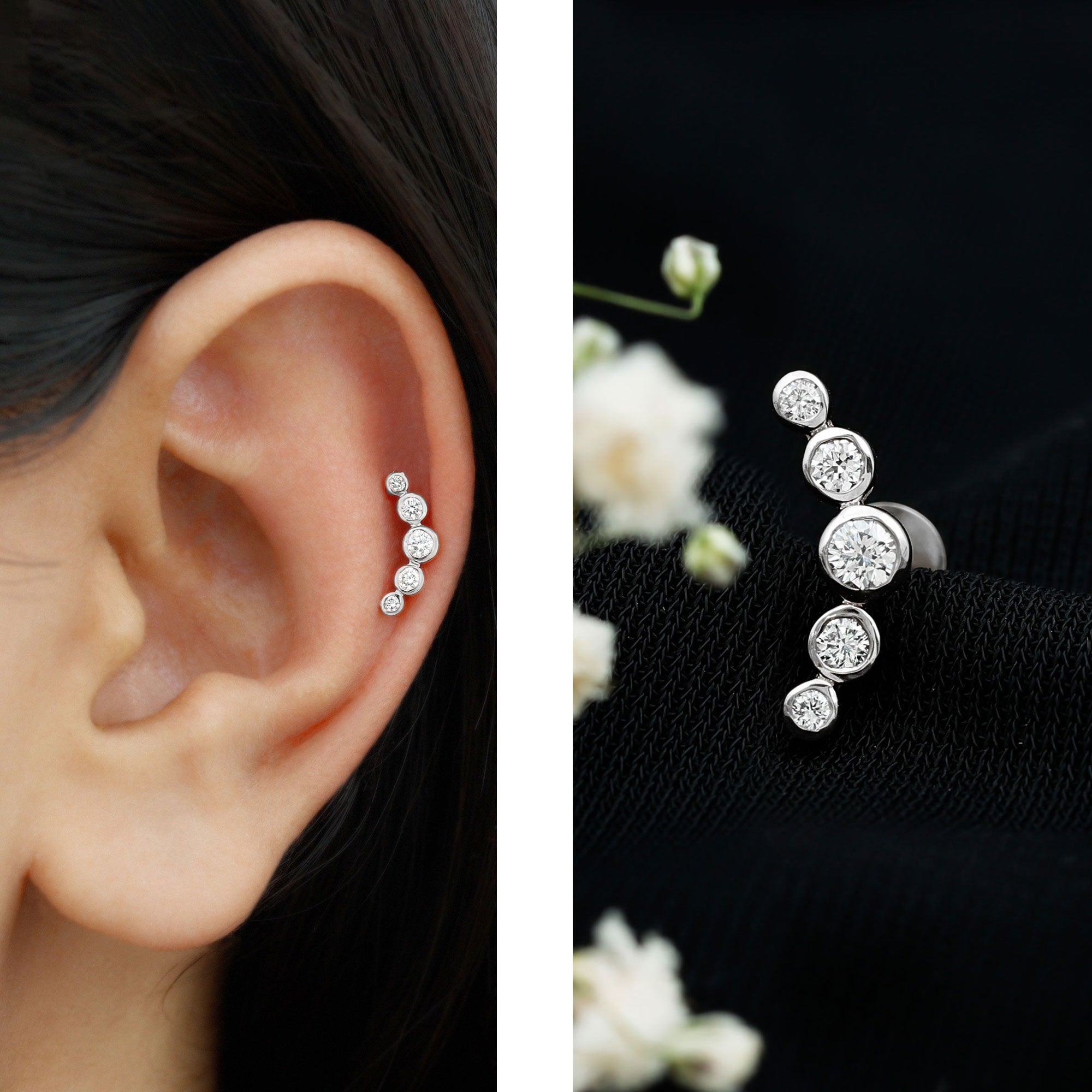 Graduated Diamond Ear Climber Earring in Bezel Setting Lab - ( EF-VS ) - Rosec Jewels