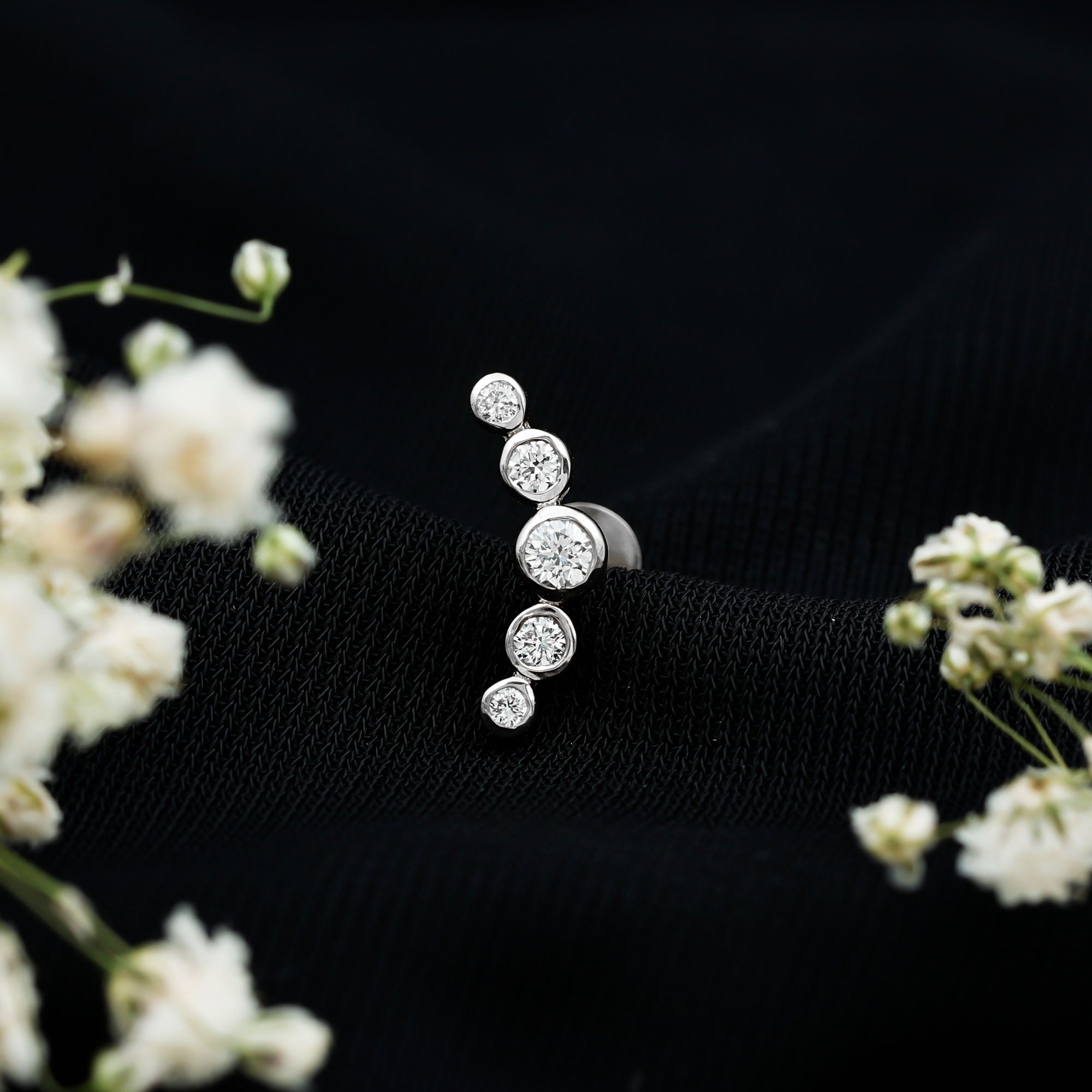 Graduated Diamond Ear Climber Earring in Bezel Setting Lab - ( EF-VS ) - Rosec Jewels