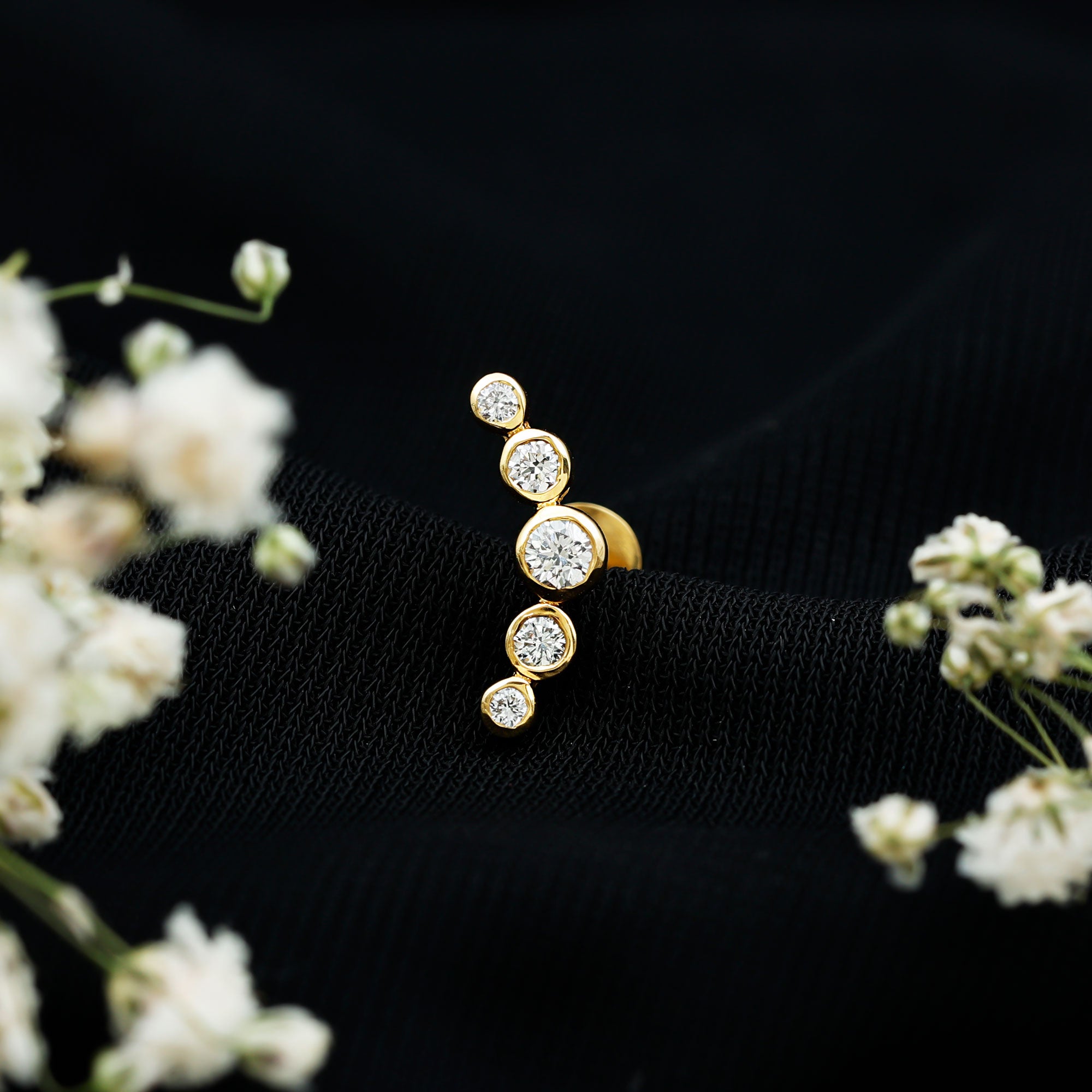 Graduated Diamond Ear Climber Earring in Bezel Setting Lab - ( EF-VS ) - Rosec Jewels