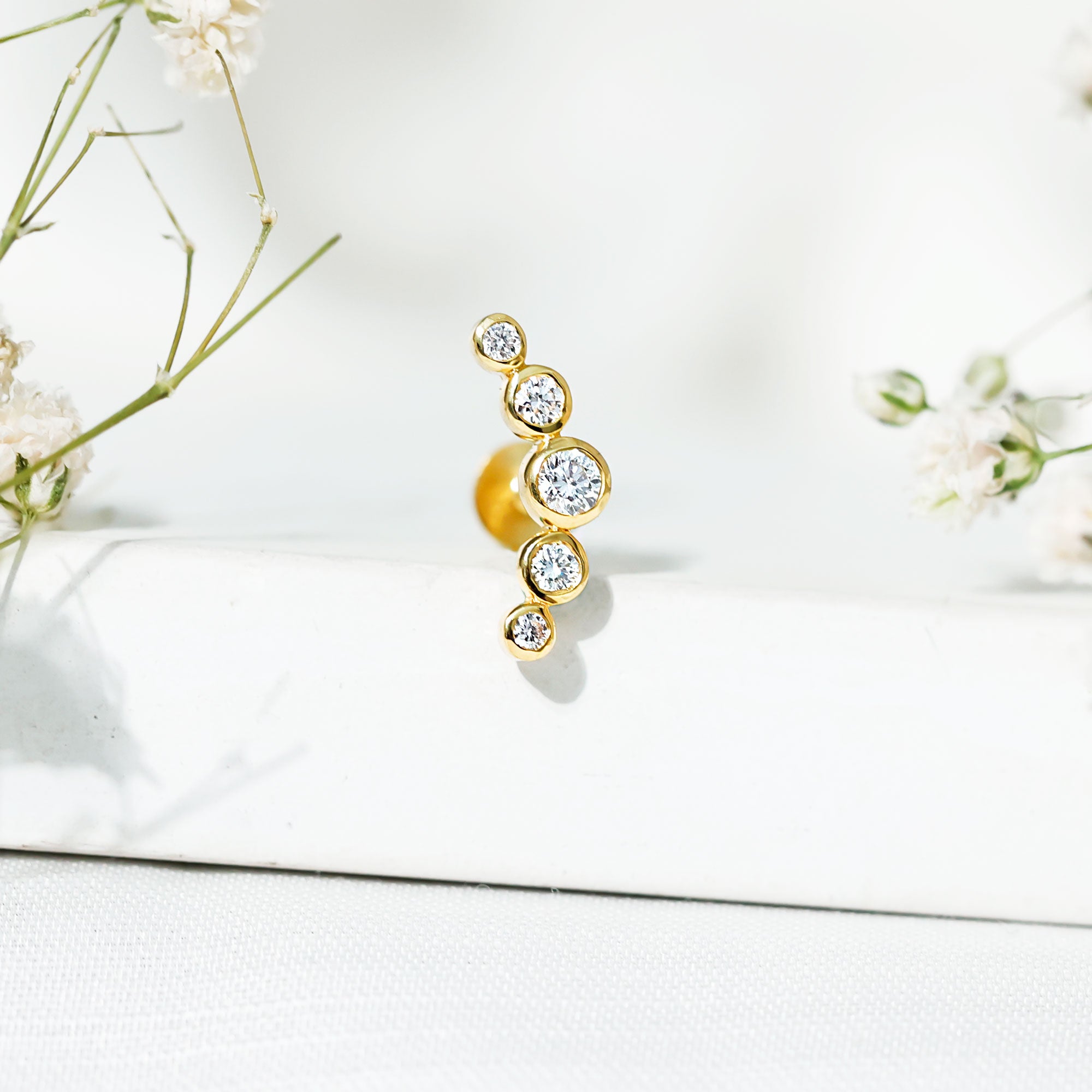 Graduated Diamond Ear Climber Earring in Bezel Setting Lab - ( EF-VS ) - Rosec Jewels