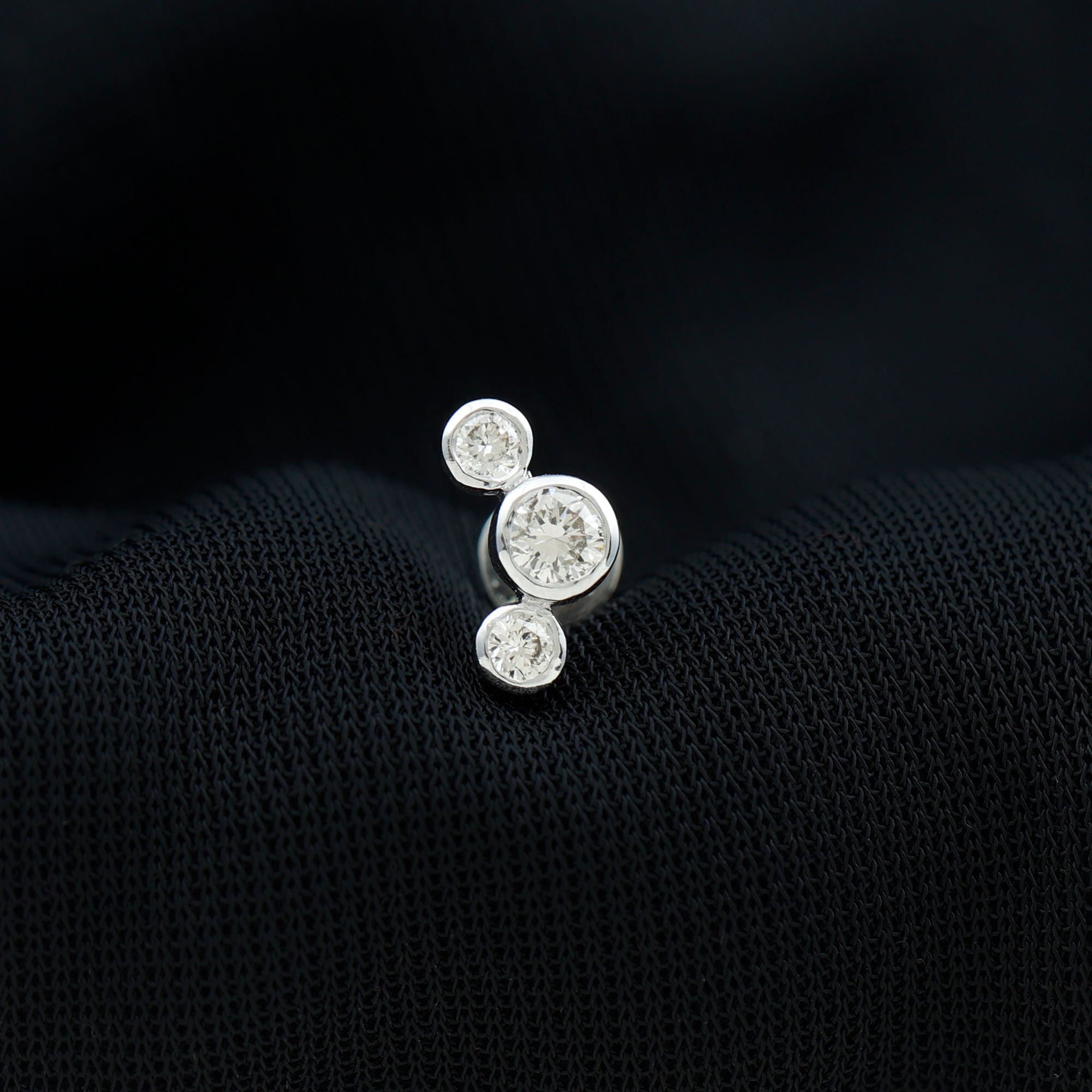 Bezel Set Diamond Three Stone Earring for Helix Piercing Lab - ( EF-VS ) - Rosec Jewels