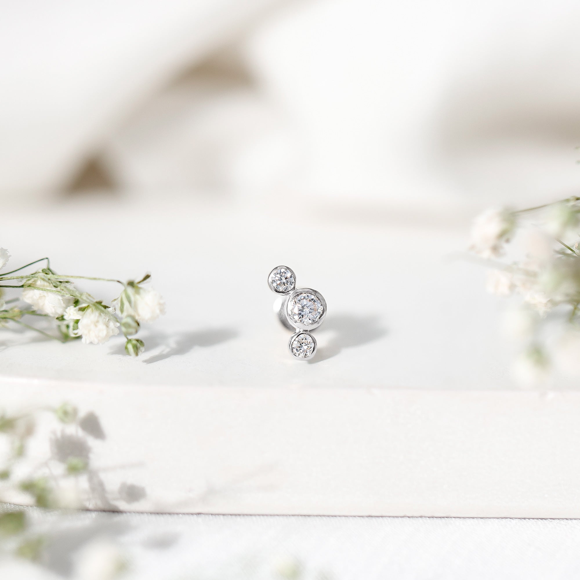 Bezel Set Diamond Three Stone Earring for Helix Piercing Lab - ( EF-VS ) - Rosec Jewels