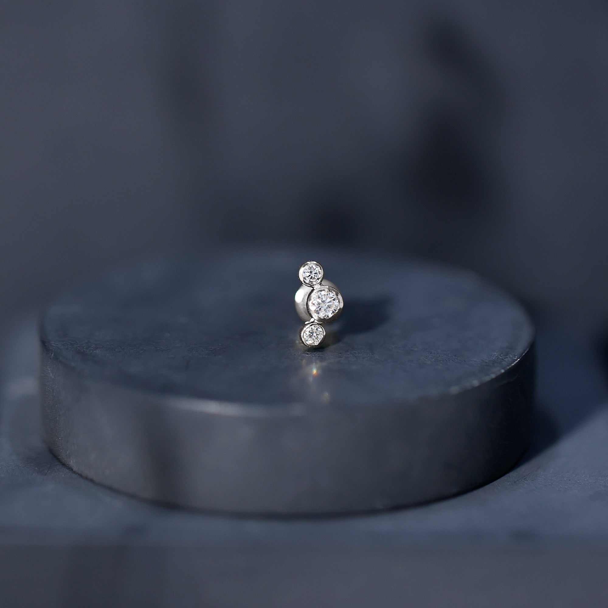 Bezel Set Diamond Three Stone Earring for Helix Piercing Lab - ( EF-VS ) - Rosec Jewels