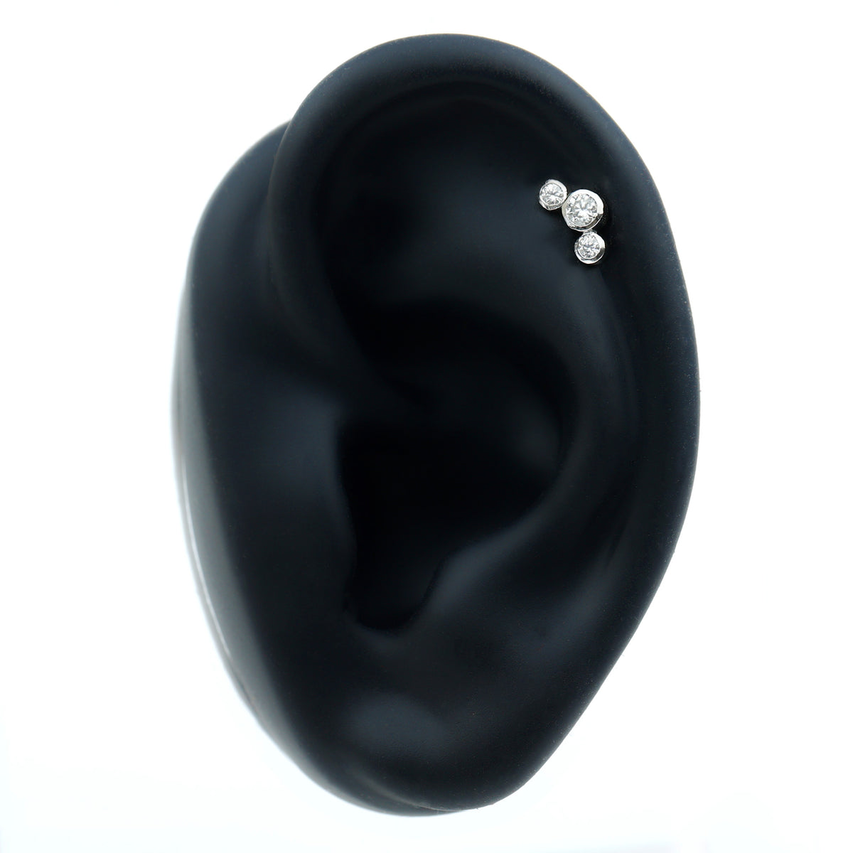 Bezel Set Diamond Three Stone Earring for Helix Piercing Lab - ( EF-VS ) - Rosec Jewels