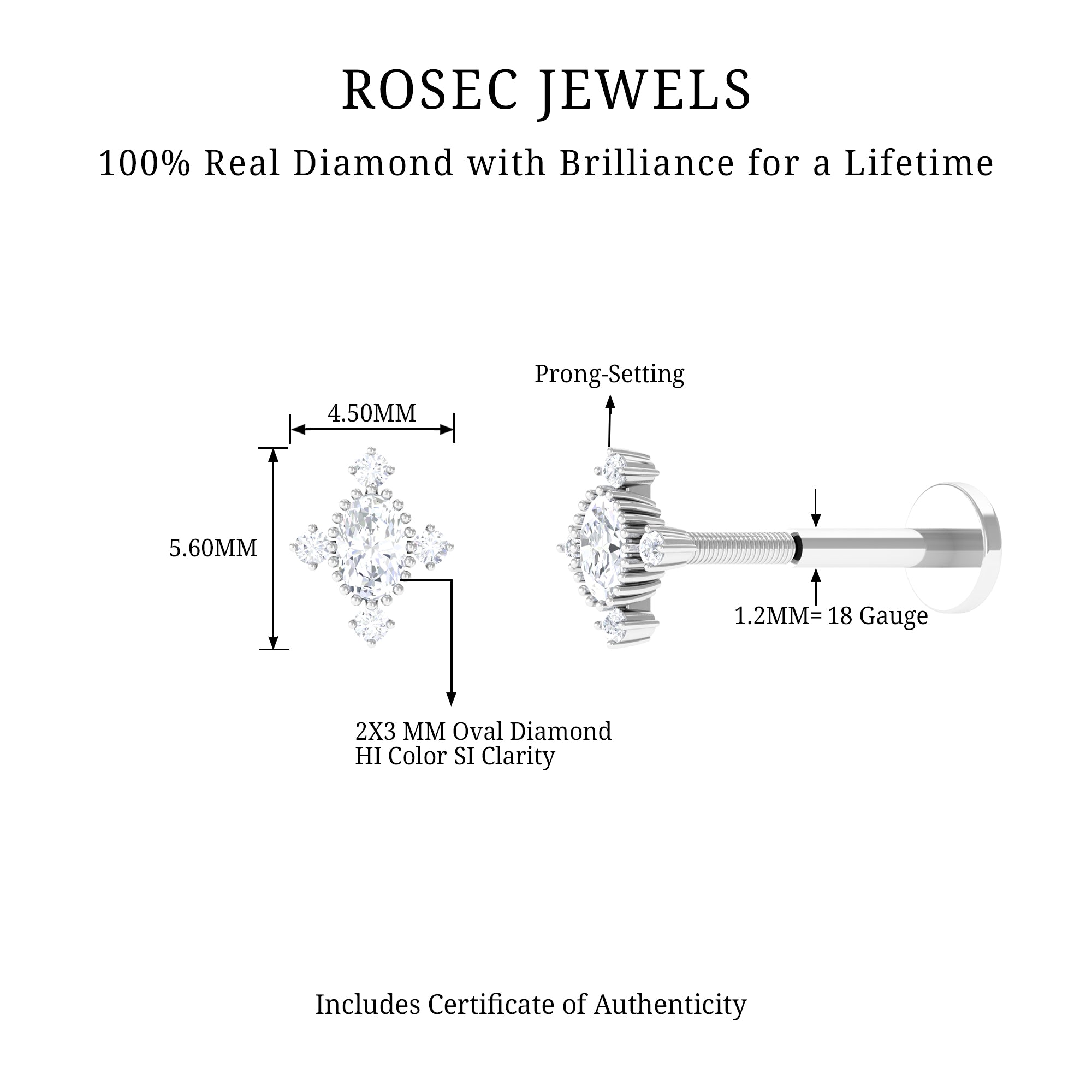 Rosec Jewels-Vintage Inspired Oval Diamond Cartilage Earring