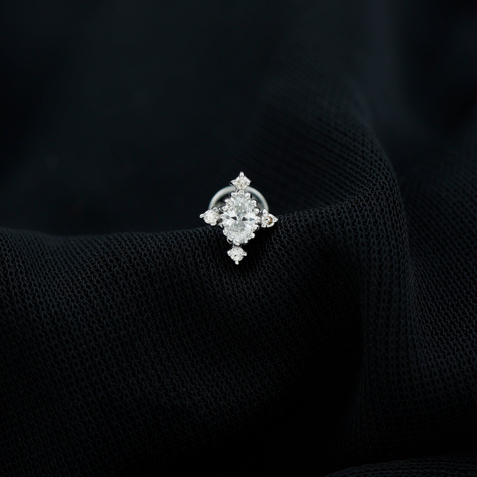 Vintage Inspired Oval Diamond Cartilage Earring Lab - ( EF-VS ) - Rosec Jewels