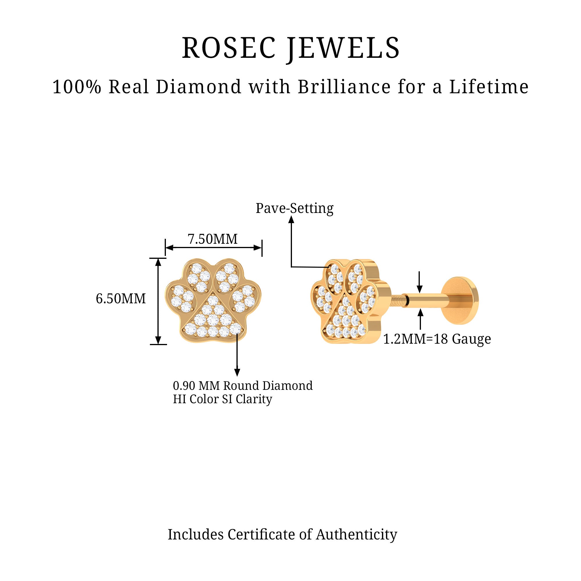 Rosec Jewels-Certified Diamond Paw Cartilage Earring