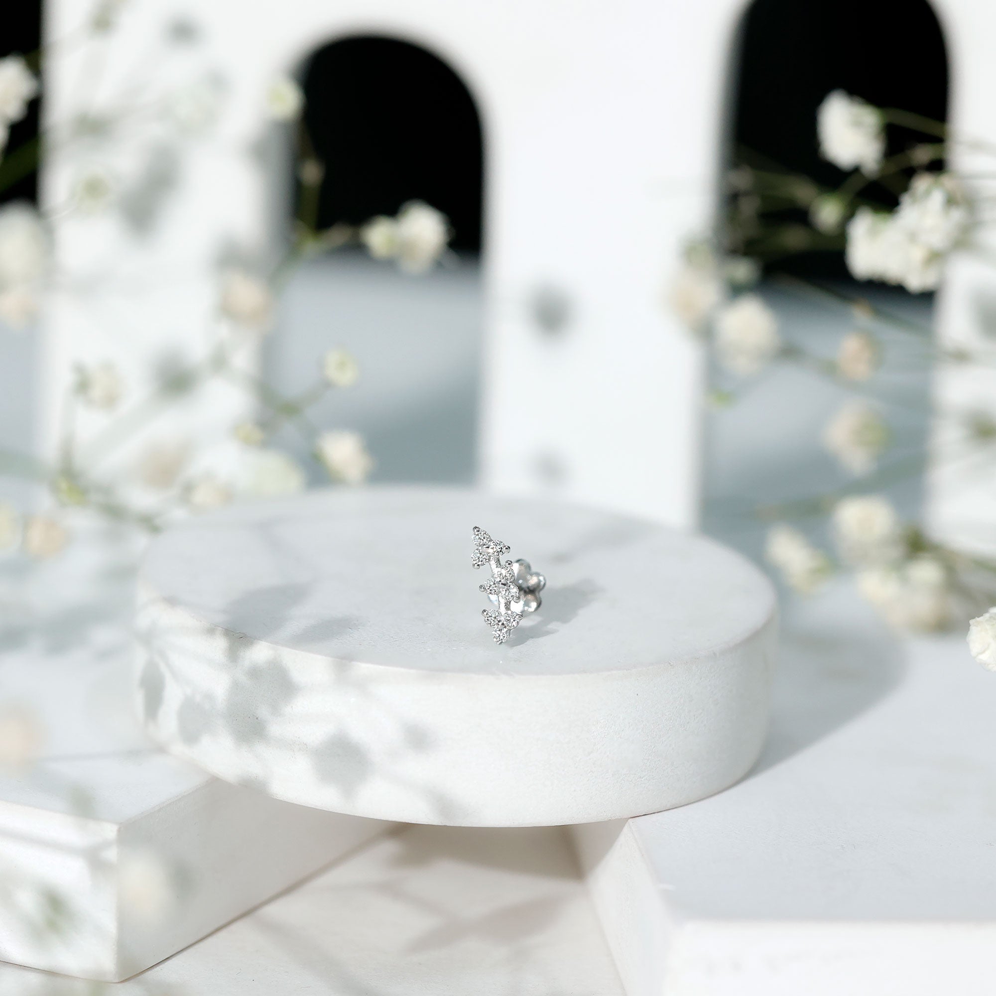 Simple Diamond Curved Helix Earring with Flat Back Lab - ( EF-VS ) - Rosec Jewels