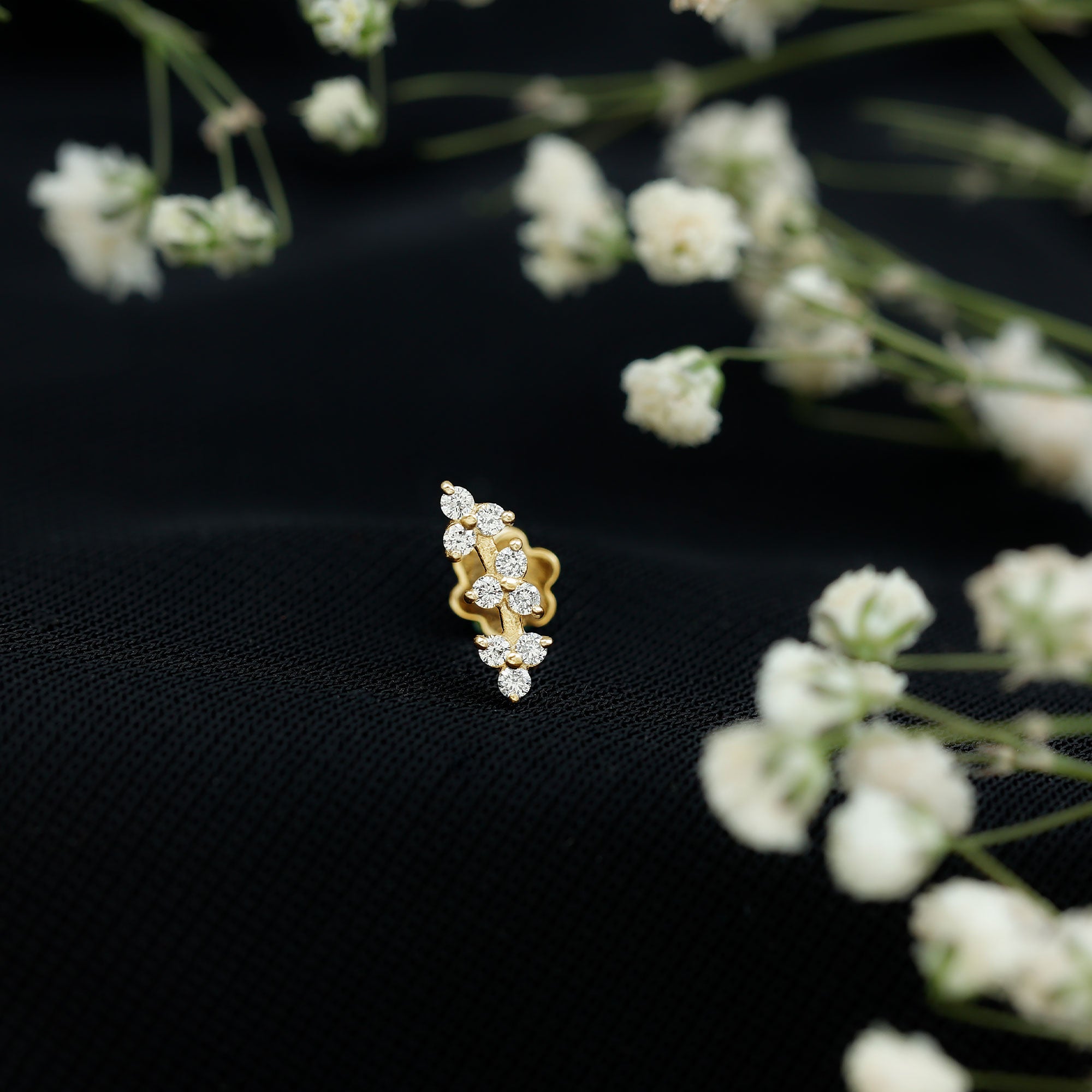 Rosec Jewels-Simple Diamond Curved Helix Earring with Flat Back