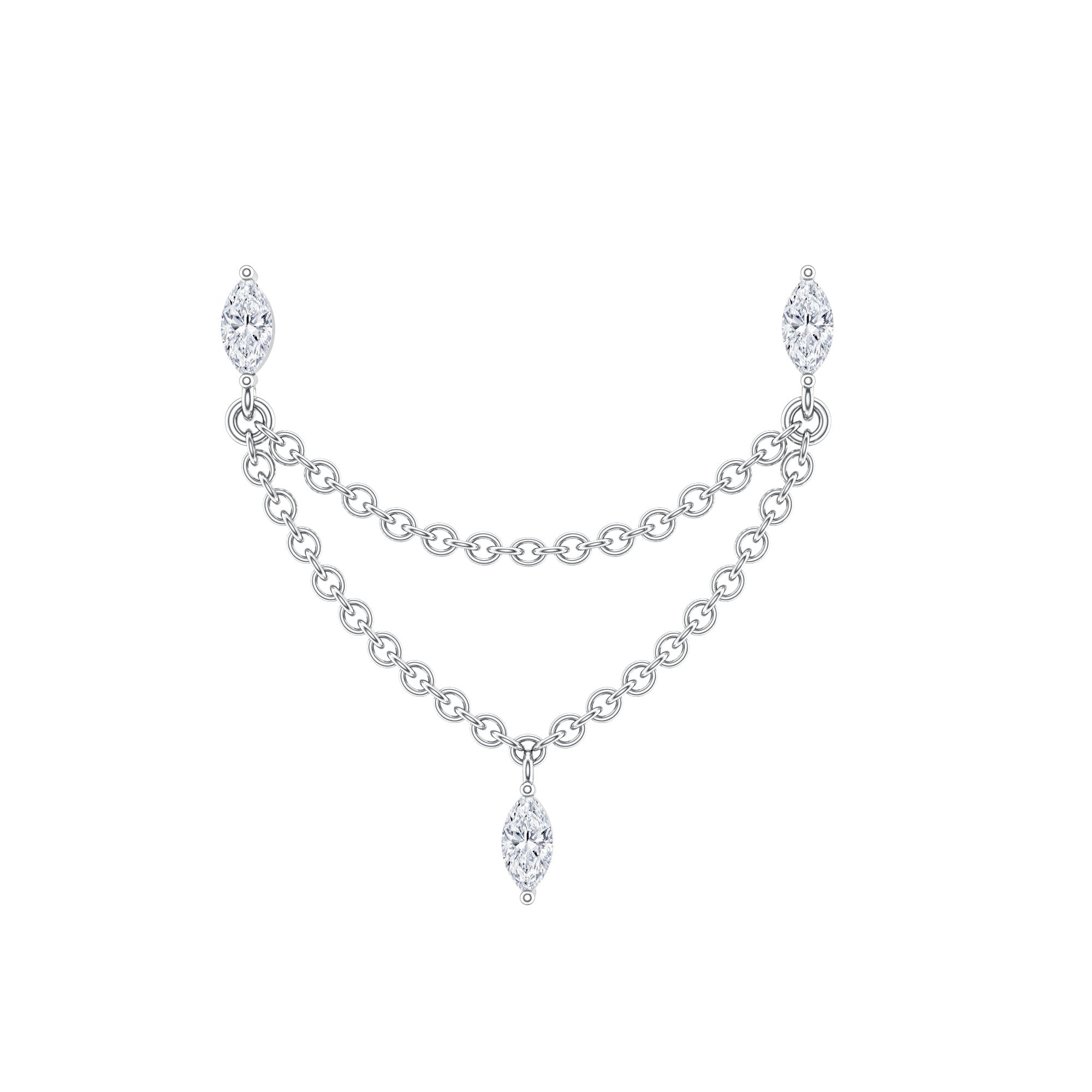 Marquise Diamond Double Piercing Earring with Dangling Chain Lab - ( EF-VS ) - Rosec Jewels