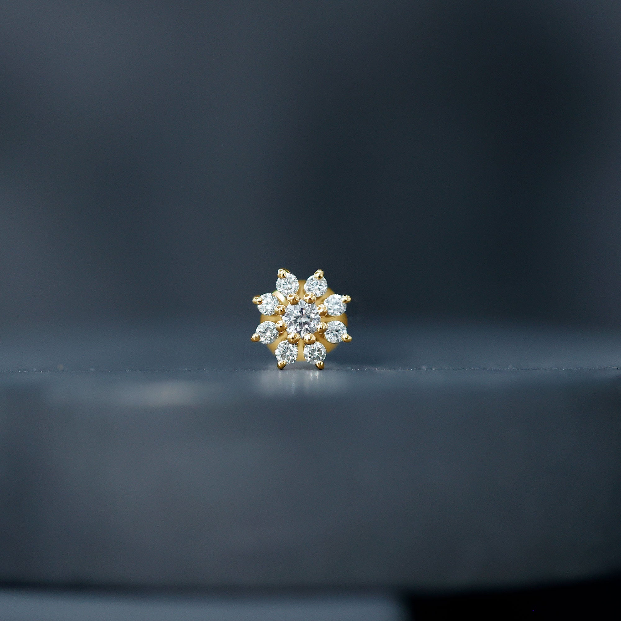 Sparkling Diamond Flower Cartilage Earring with Flat Back Lab - ( EF-VS ) - Rosec Jewels