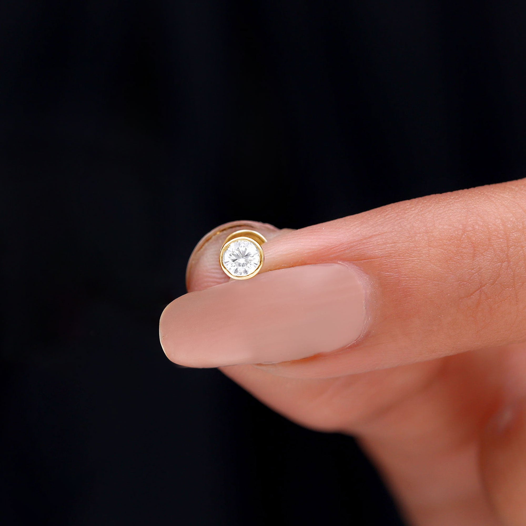 Bezel Set Diamond Solitaire Conch Earring Lab - ( EF-VS ) - Rosec Jewels
