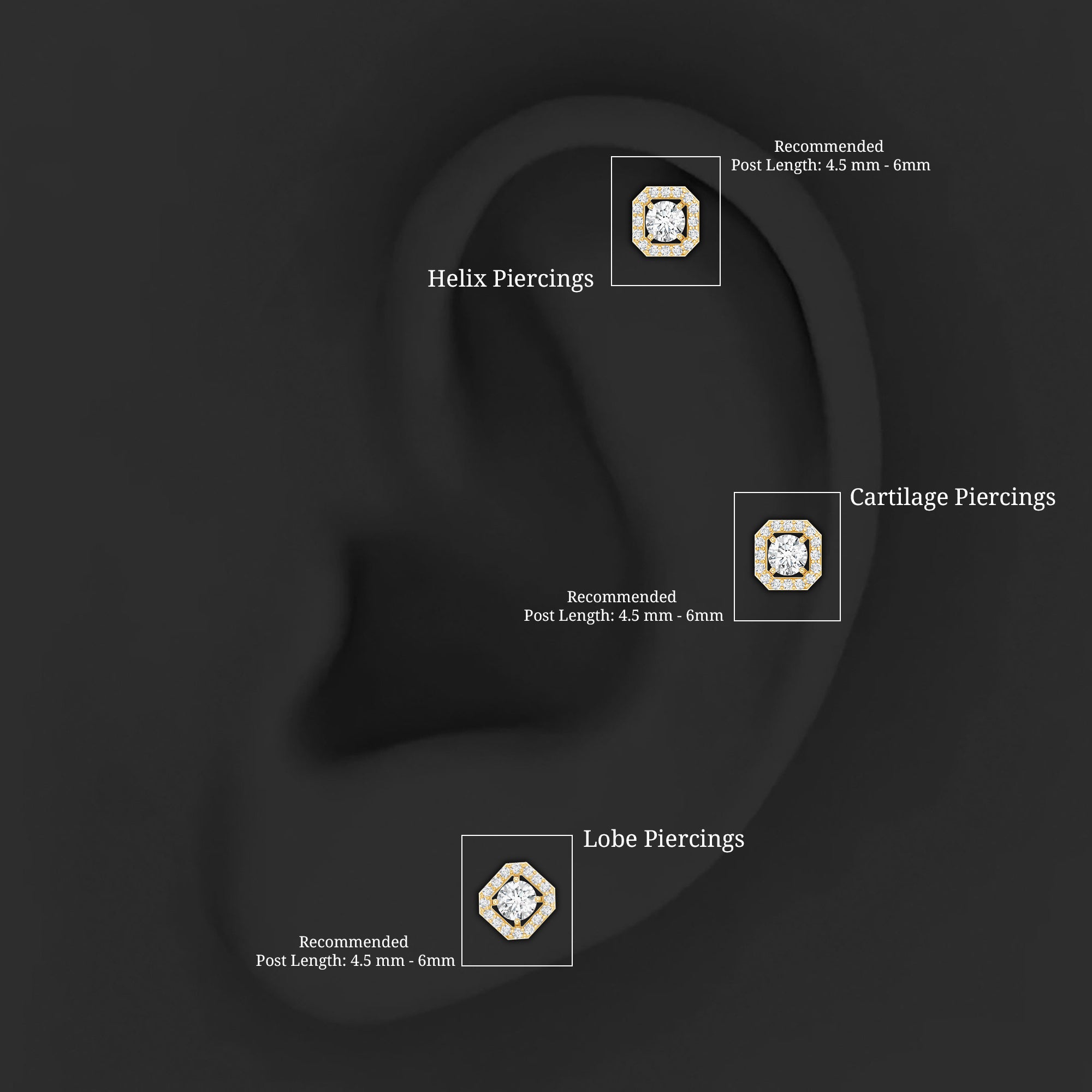 Simple Octagon Shape Diamond Helix Earring Lab - ( EF-VS ) - Rosec Jewels