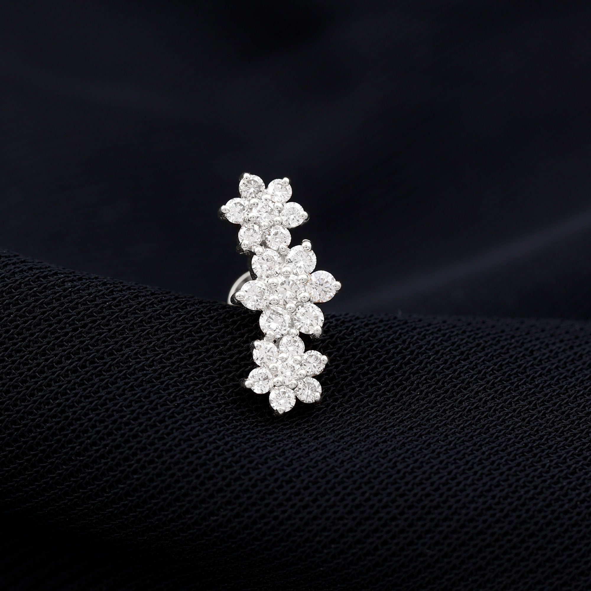 Certified Diamond Flower Crawler Cartilage Earring Lab - ( EF-VS ) - Rosec Jewels