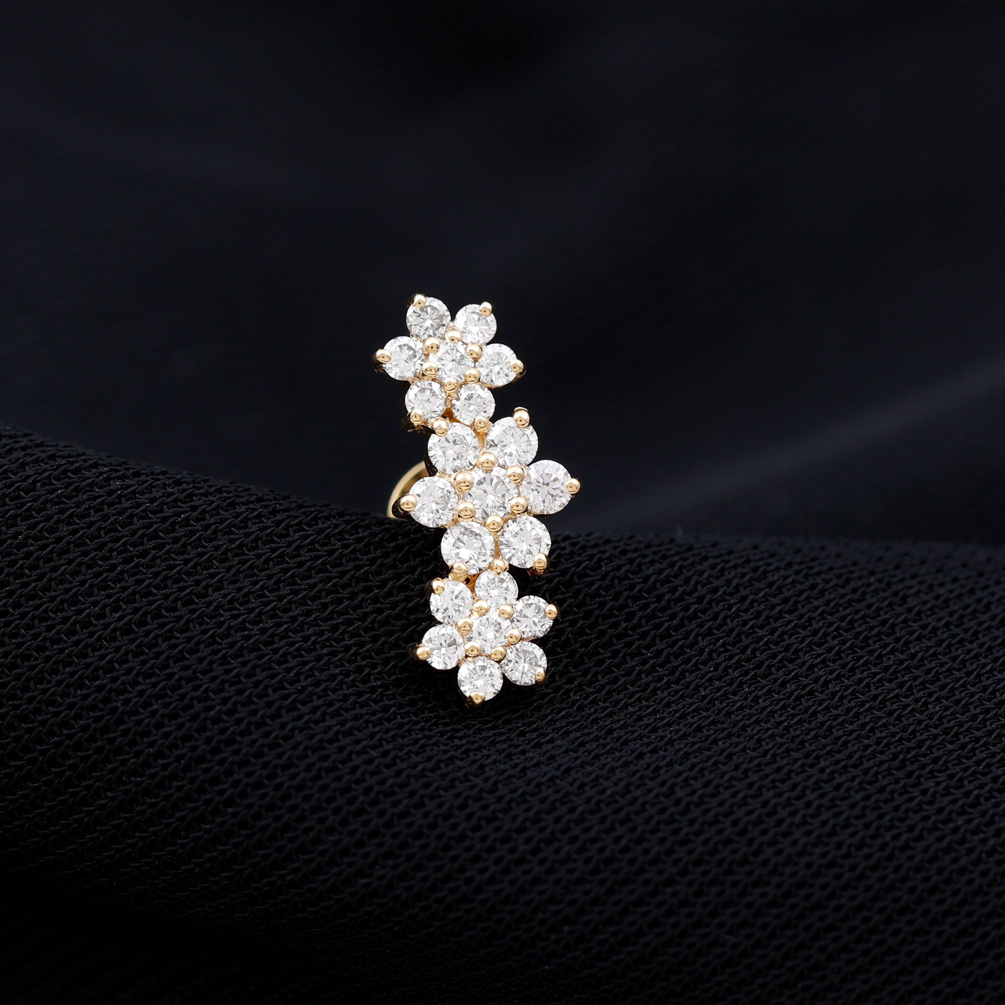 Certified Diamond Flower Crawler Cartilage Earring Lab - ( EF-VS ) - Rosec Jewels