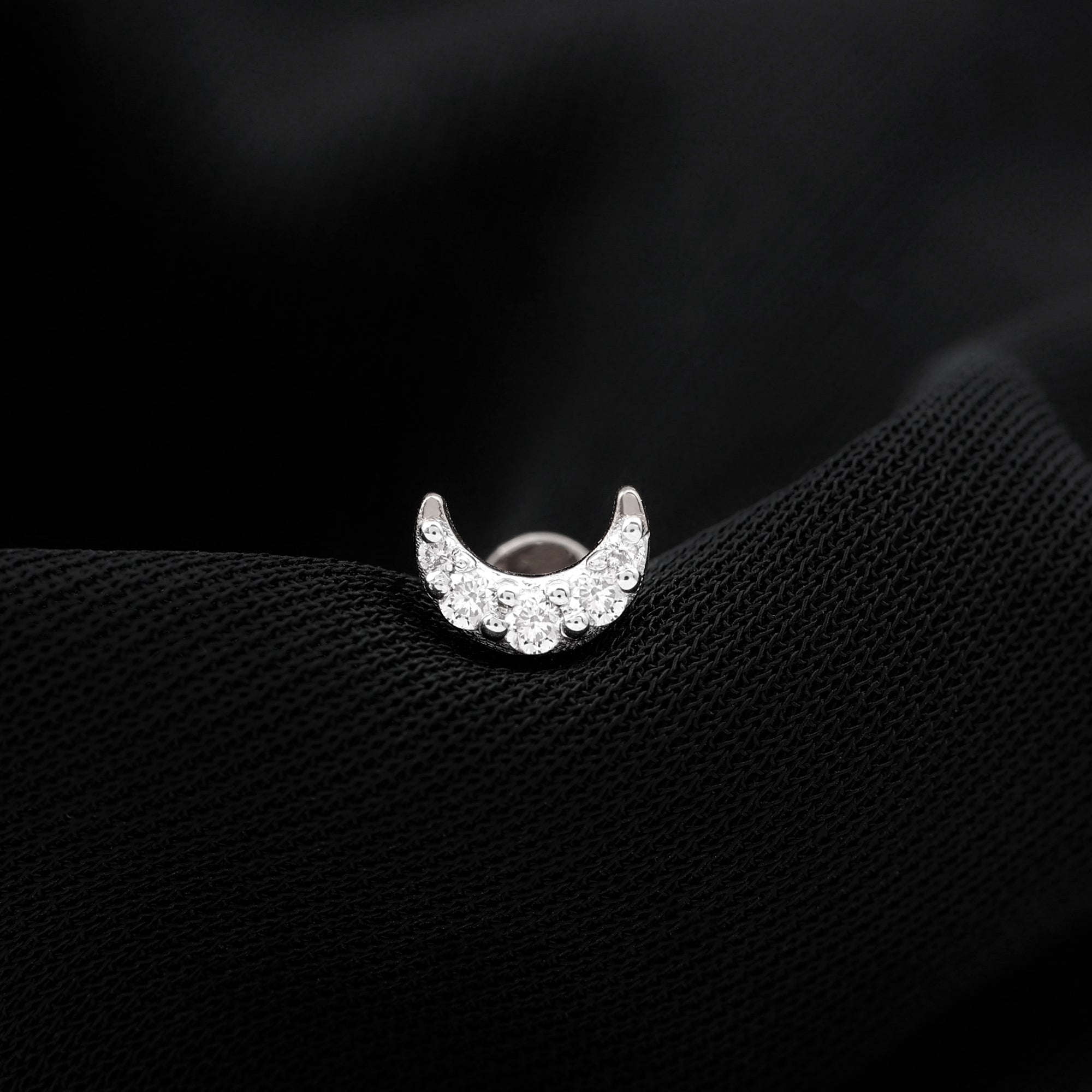Round Cut Diamond Crescent Moon Cartilage Earring Lab - ( EF-VS ) - Rosec Jewels