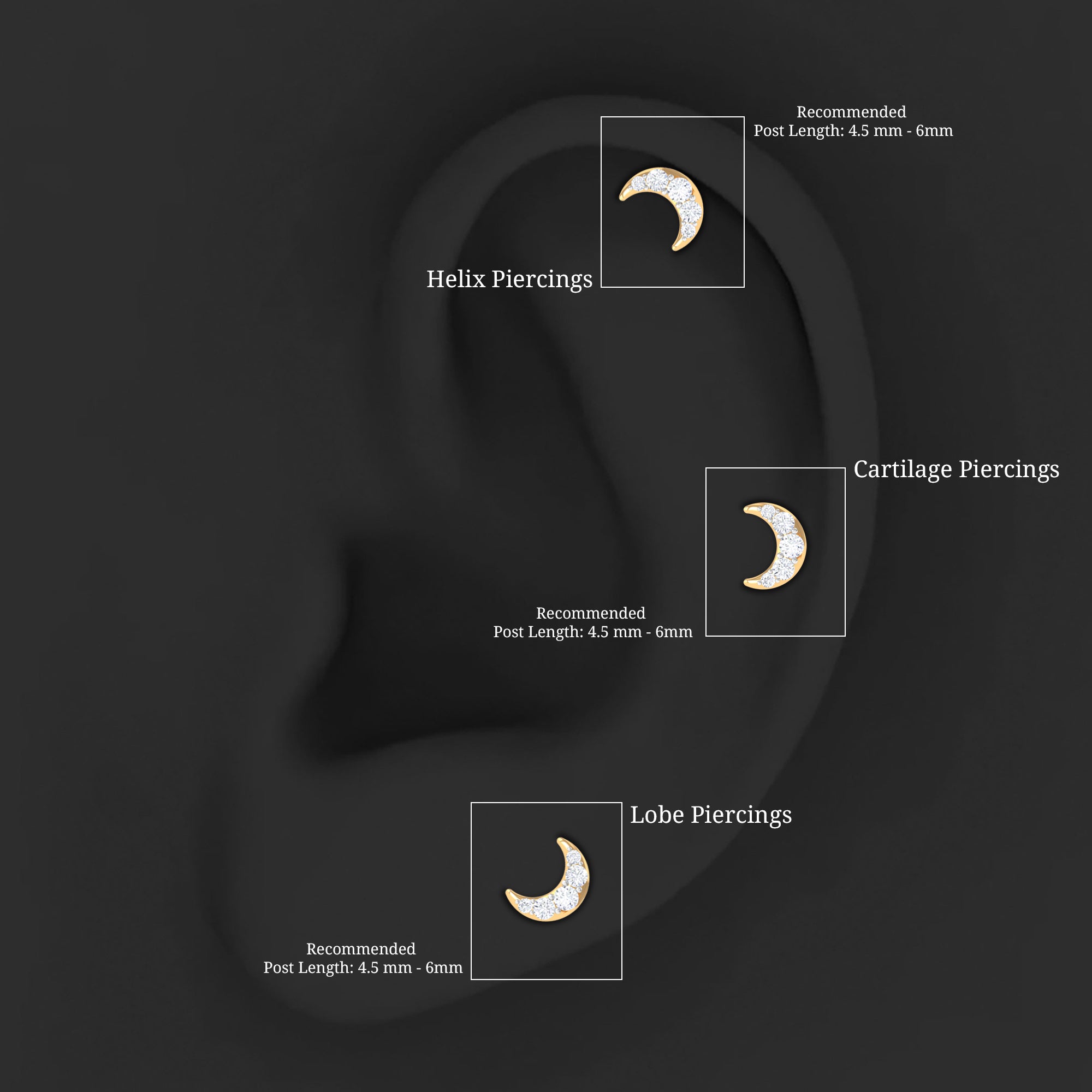 Round Cut Diamond Crescent Moon Cartilage Earring Lab - ( EF-VS ) - Rosec Jewels