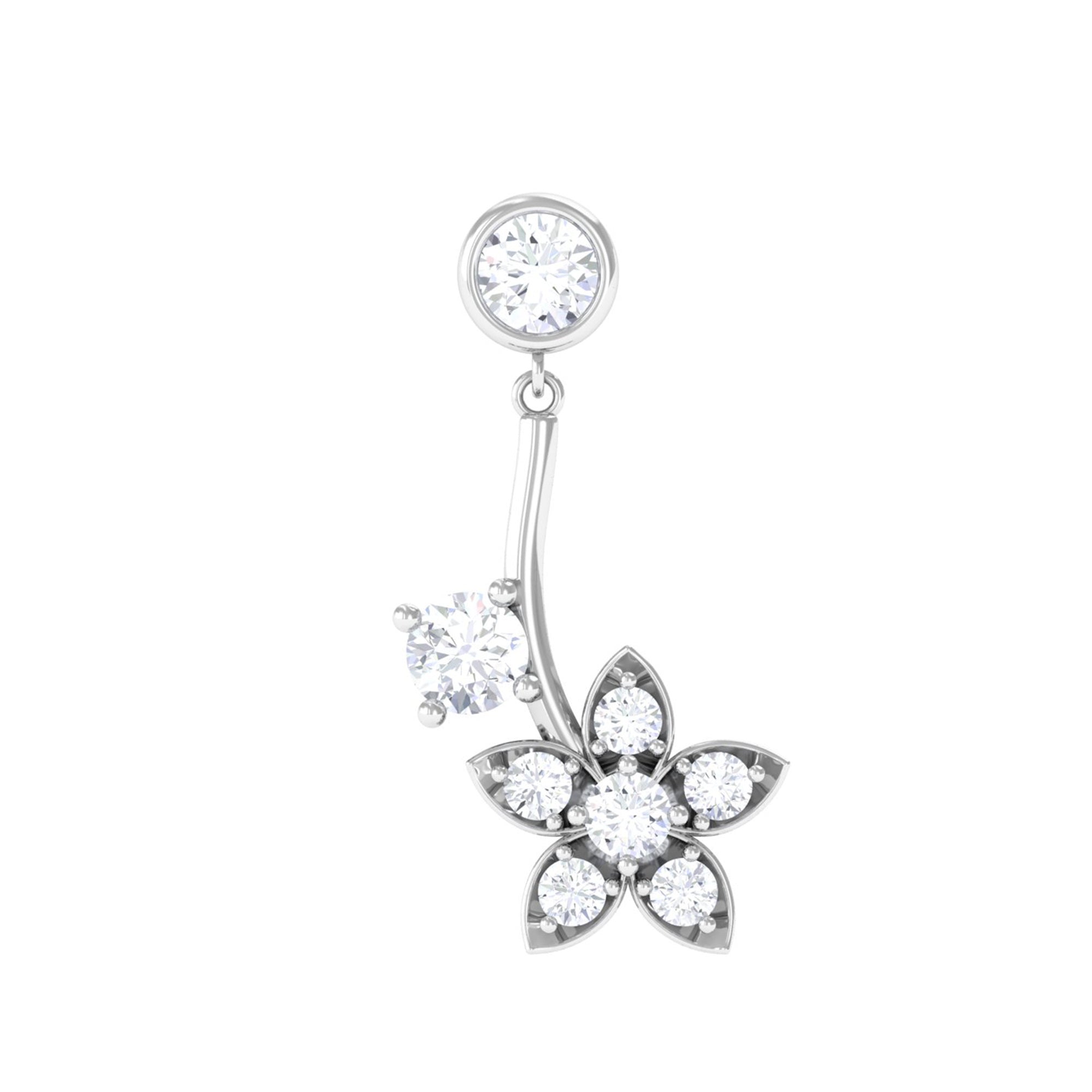 Diamond Floral Drop Earring for Cartilage Piercing Lab - ( EF-VS ) - Rosec Jewels