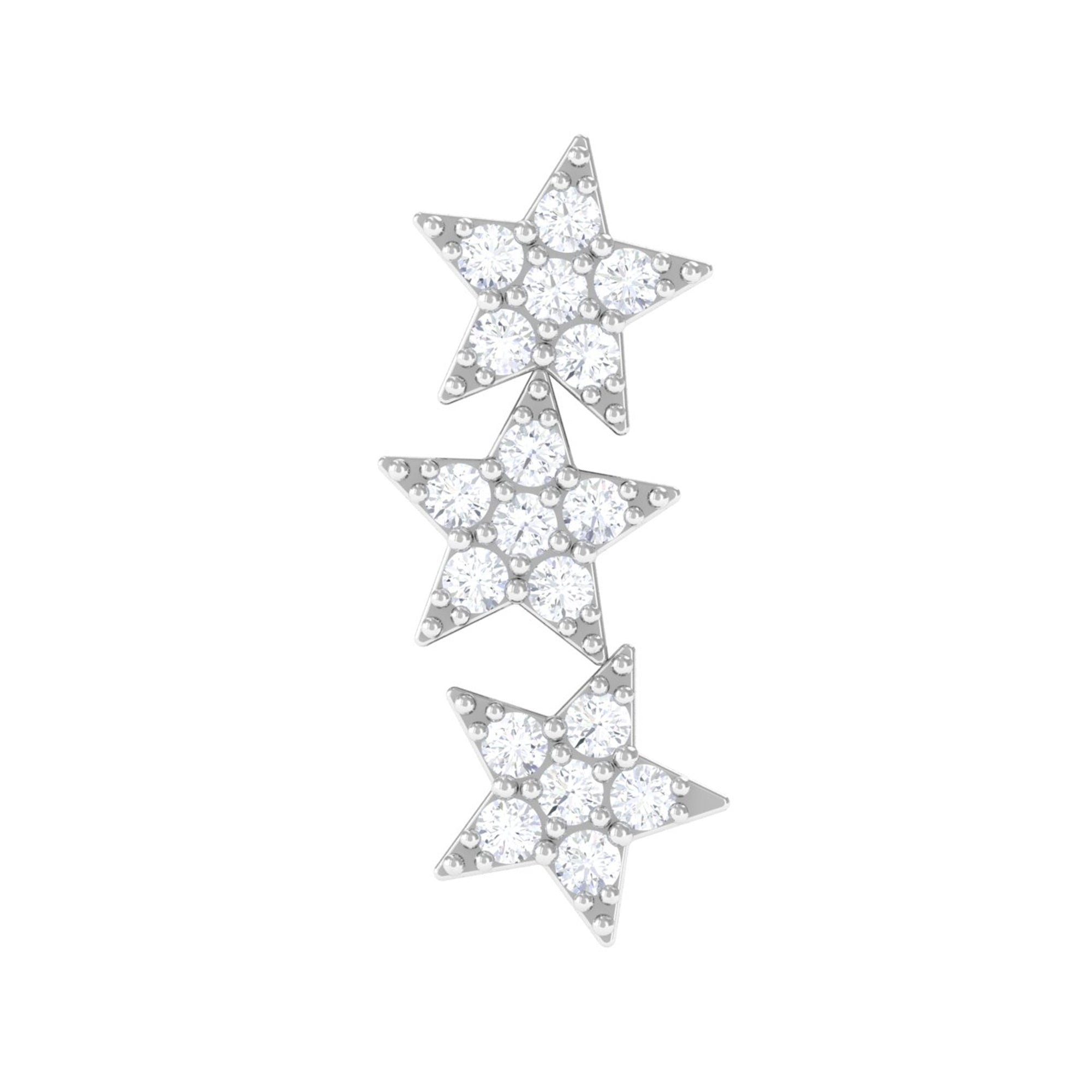 Diamond 3 Star Crawler Earring for Cartilage Piercing Lab - ( EF-VS ) - Rosec Jewels