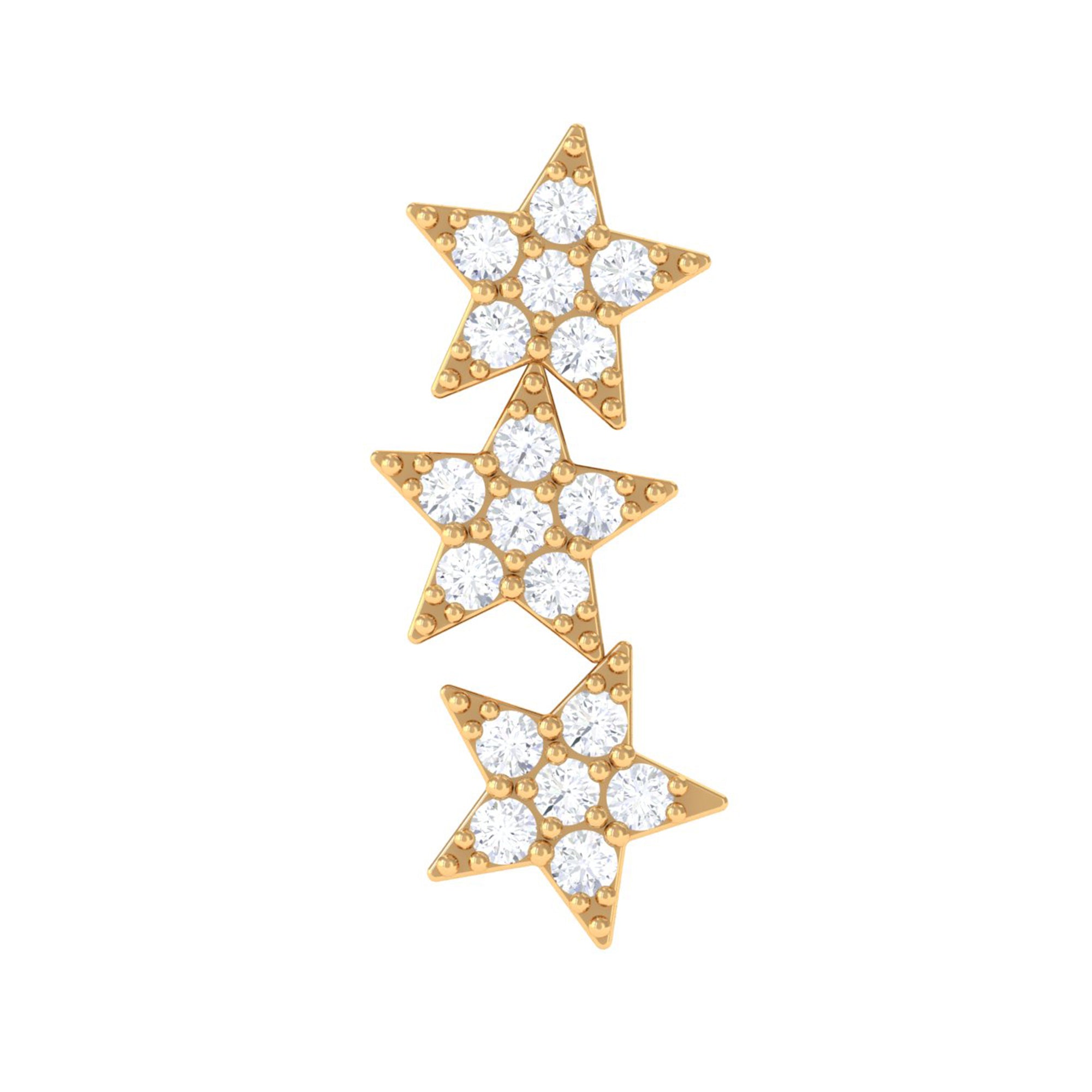 Diamond 3 Star Crawler Earring for Cartilage Piercing Lab - ( EF-VS ) - Rosec Jewels