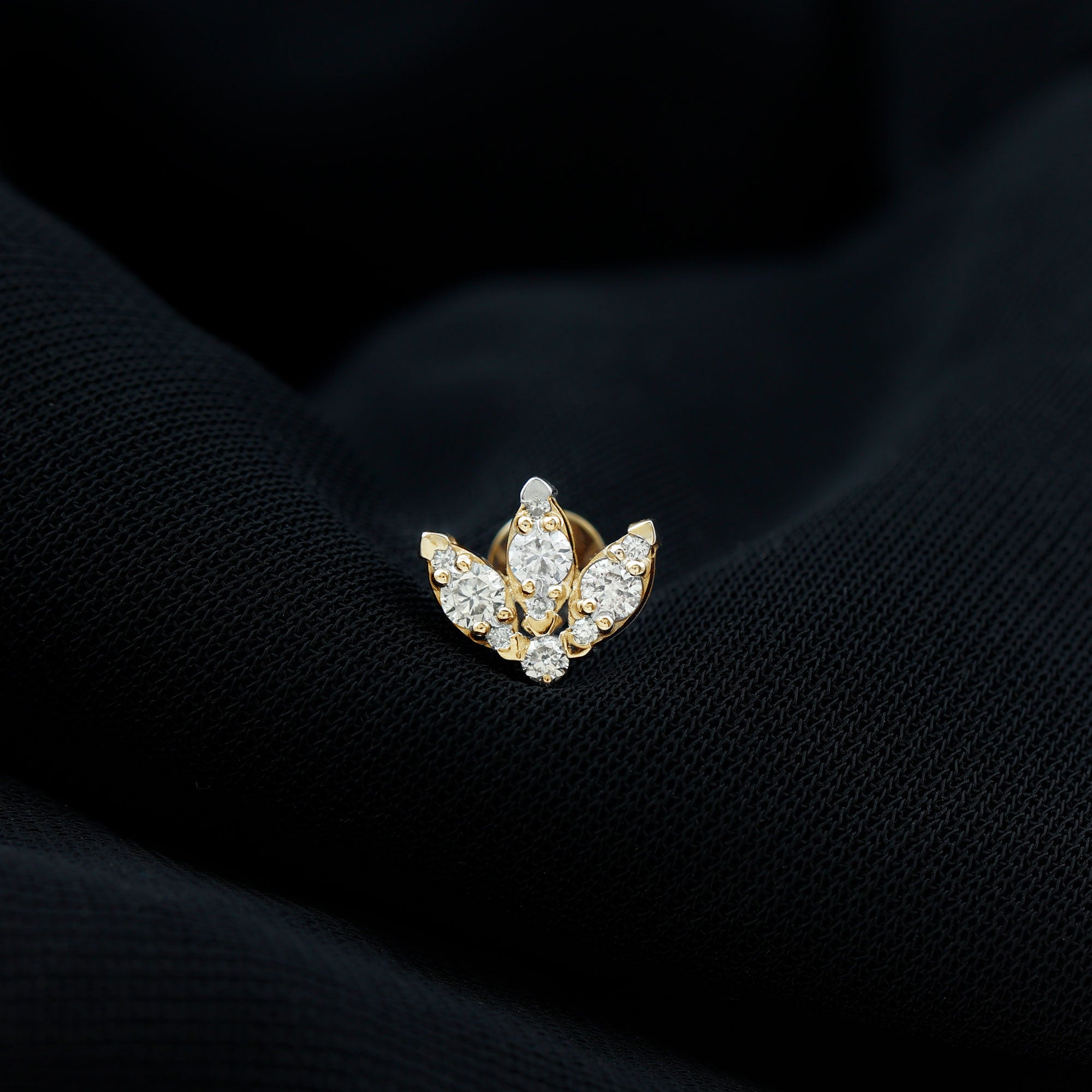 Certified Diamond Lotus Flower Earring with Flat Back Lab - ( EF-VS ) - Rosec Jewels