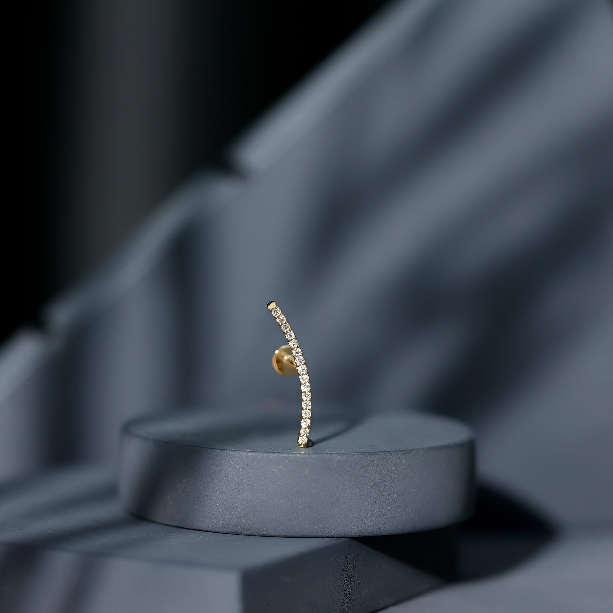 Pave Set Diamond Curved Bar Earring for Cartilage Piercing Lab - ( EF-VS ) - Rosec Jewels
