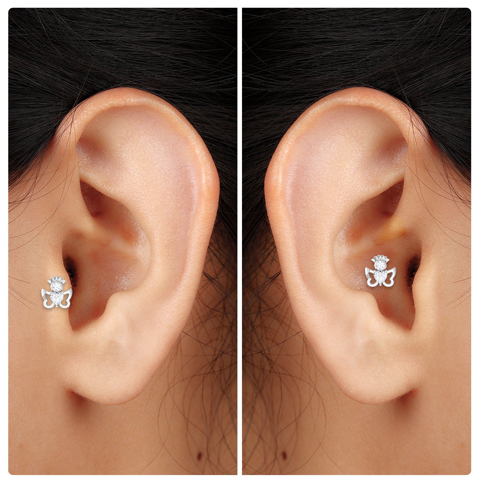 Heart Diamond Angel Earring for Helix Piercing Lab - ( EF-VS ) - Rosec Jewels
