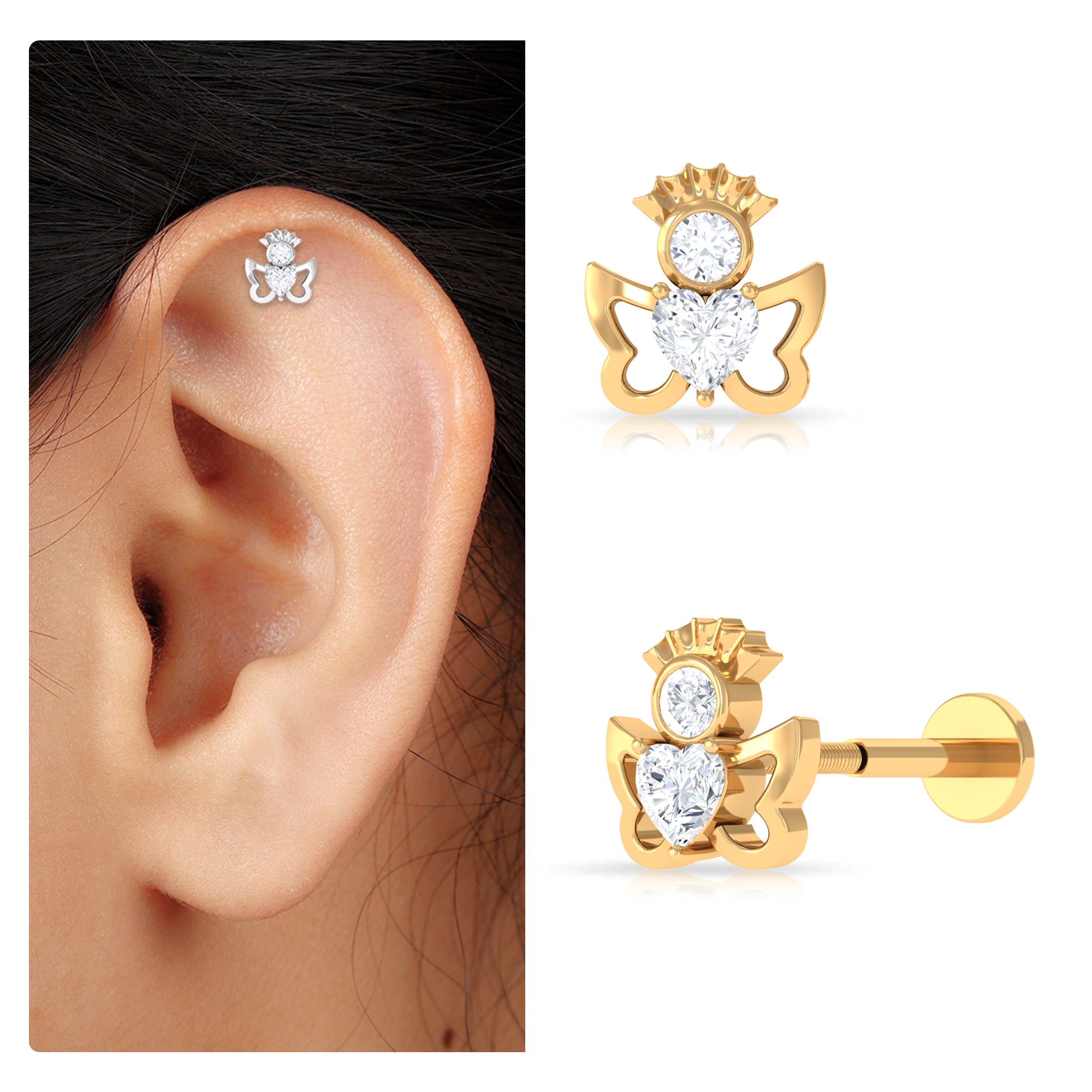 Heart Diamond Angel Earring for Helix Piercing Lab - ( EF-VS ) - Rosec Jewels