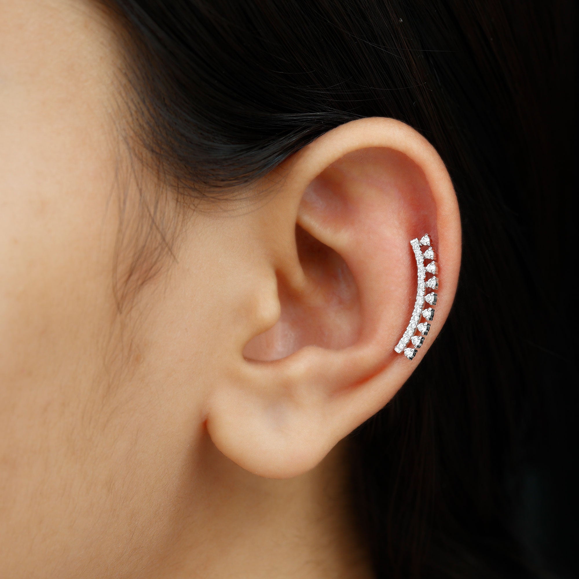 Minimal Diamond Crawler Earring for Cartilage Piercing Lab - ( EF-VS ) - Rosec Jewels