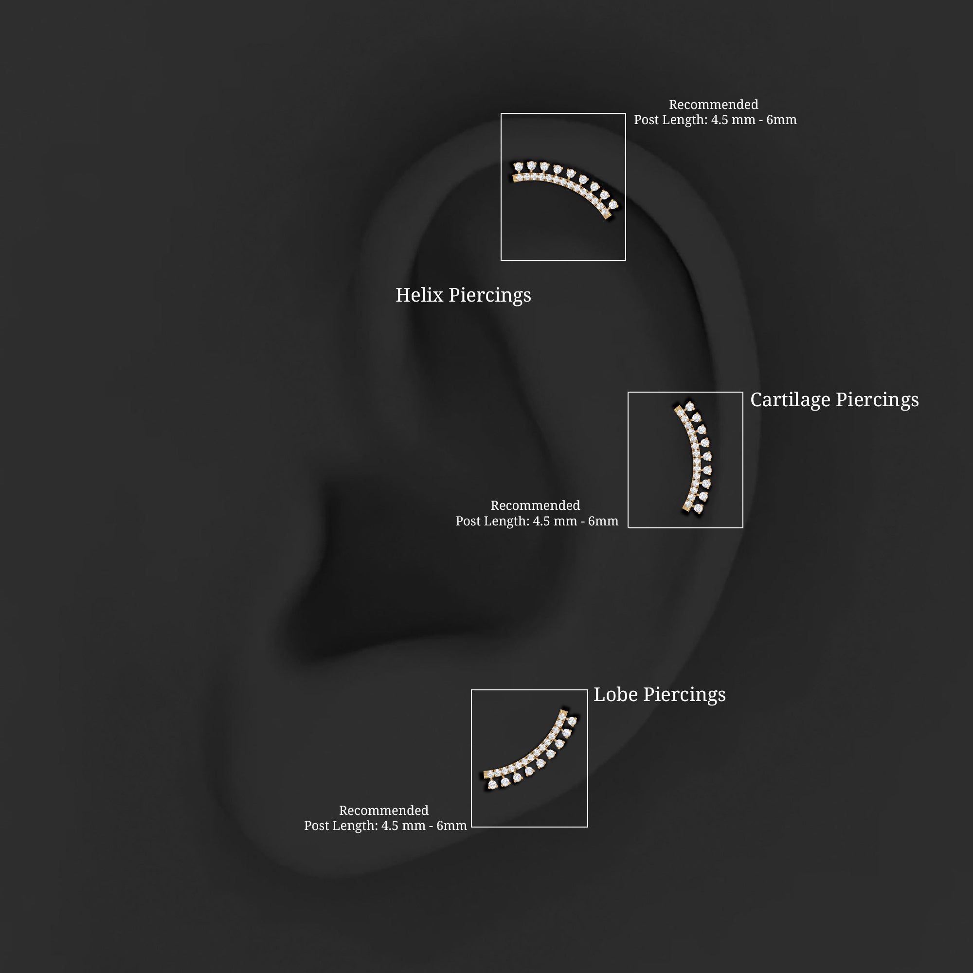 Minimal Diamond Crawler Earring for Cartilage Piercing Lab - ( EF-VS ) - Rosec Jewels
