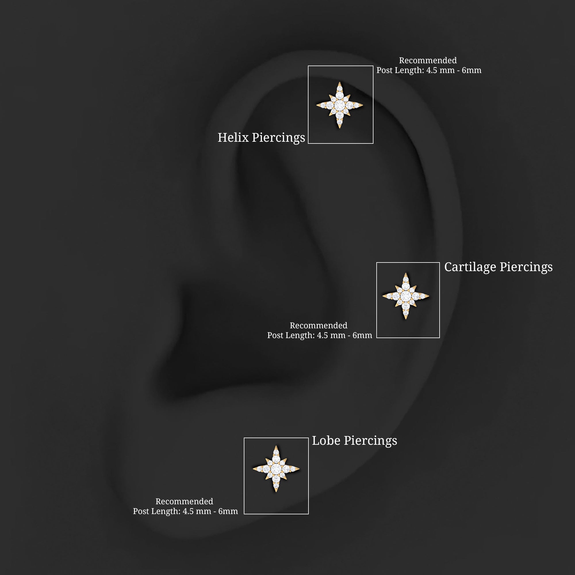 Sparkling Diamond Starburst Earring for Cartilage Piercing Lab - ( EF-VS ) - Rosec Jewels