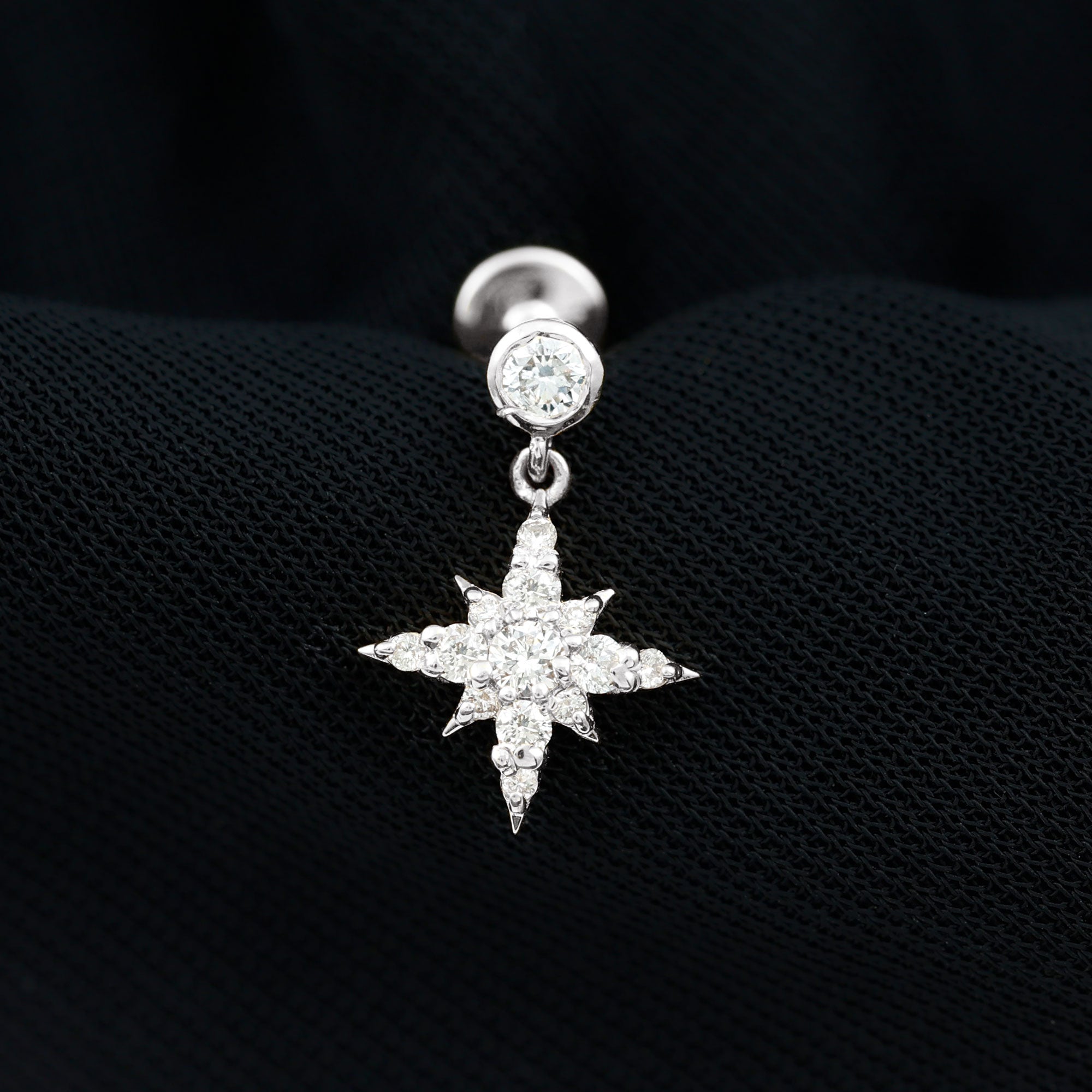 Certified Diamond Starburst Drop Earring for Helix Piercing Lab - ( EF-VS ) - Rosec Jewels