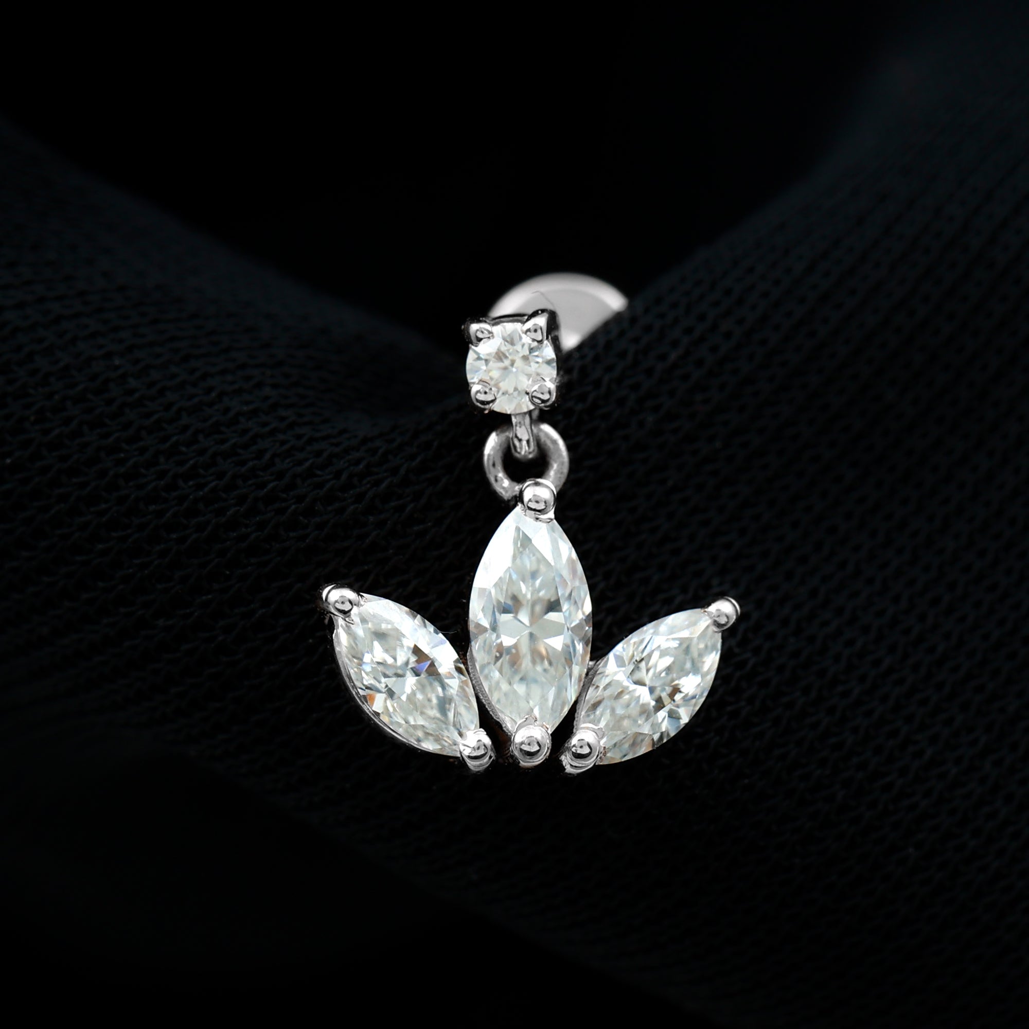 Marquise Diamond Lotus Cartilage Drop Earring Lab - ( EF-VS ) - Rosec Jewels