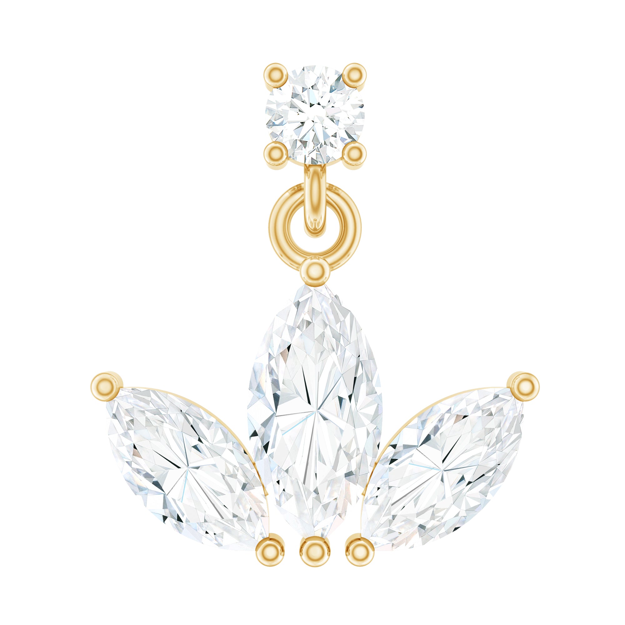 Marquise Diamond Lotus Cartilage Drop Earring Lab - ( EF-VS ) - Rosec Jewels