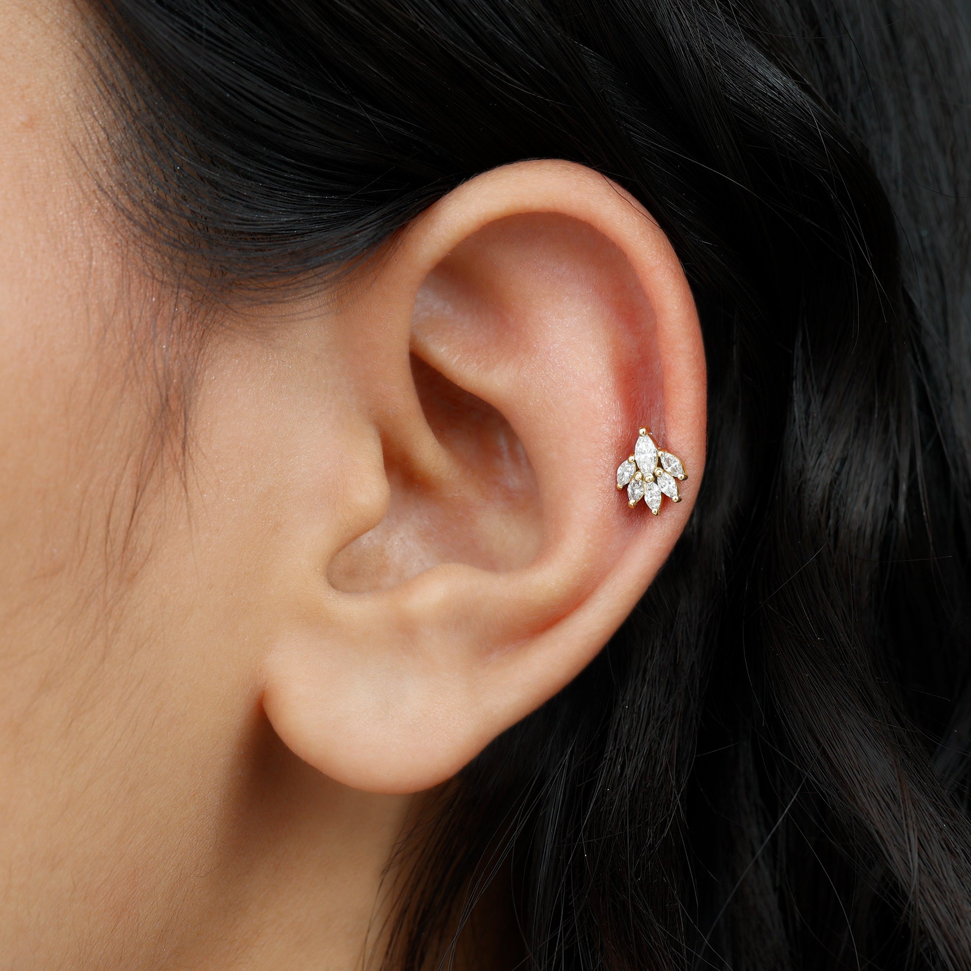 Marquise Diamond Leaf Cluster Helix Earring Lab - ( EF-VS ) - Rosec Jewels