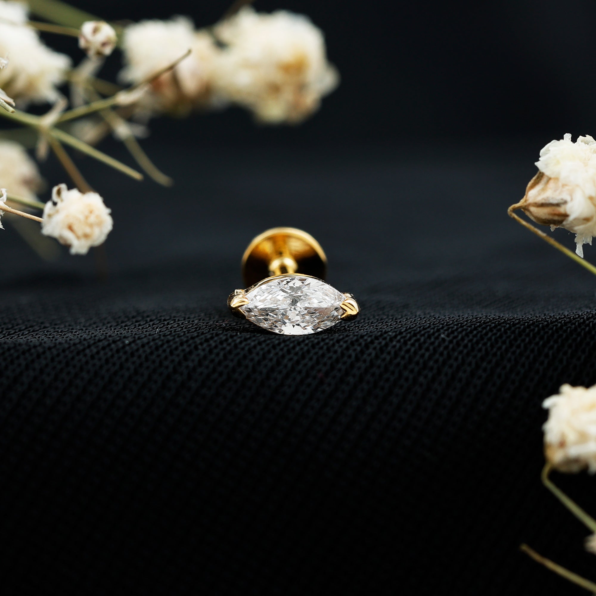 Marquise Diamond Solitaire Earring for Helix Piercing Lab - ( EF-VS ) - Rosec Jewels